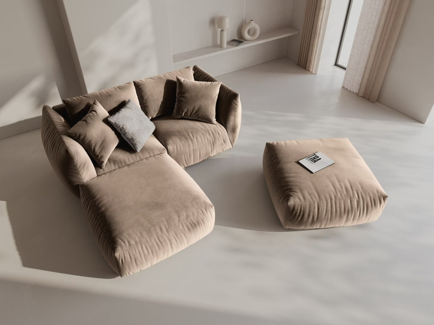 Modulares Samtsofa CHRIS - rechte Element in hellbraun
