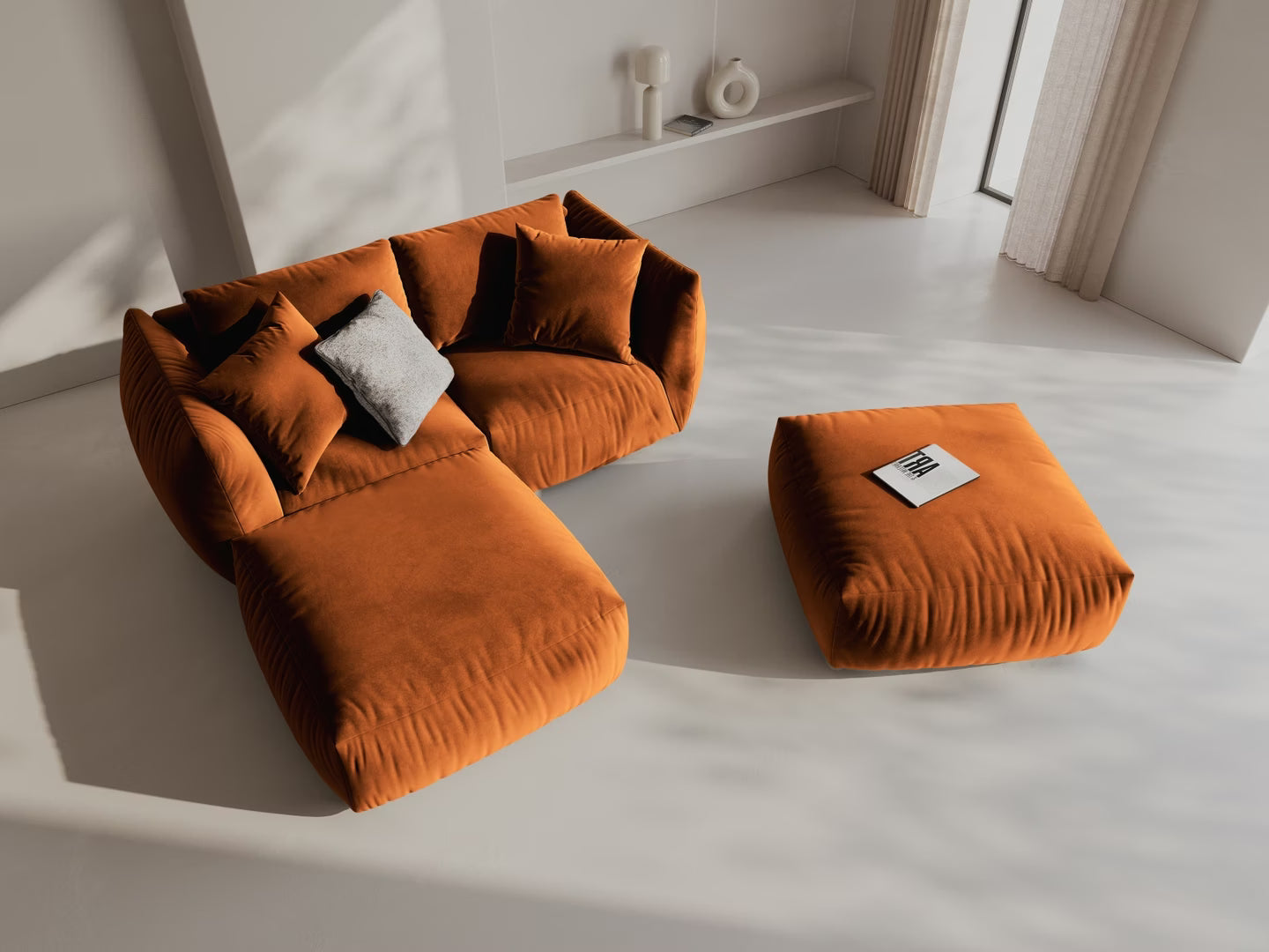 Modulares Samtsofa CHRIS - breites Element rechts in Terrakotta