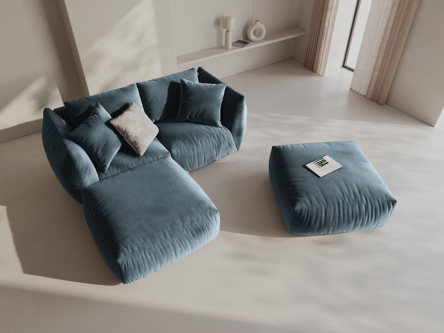 Modulares Samtsofa CHRIS - breites linkes Element in Hellblau