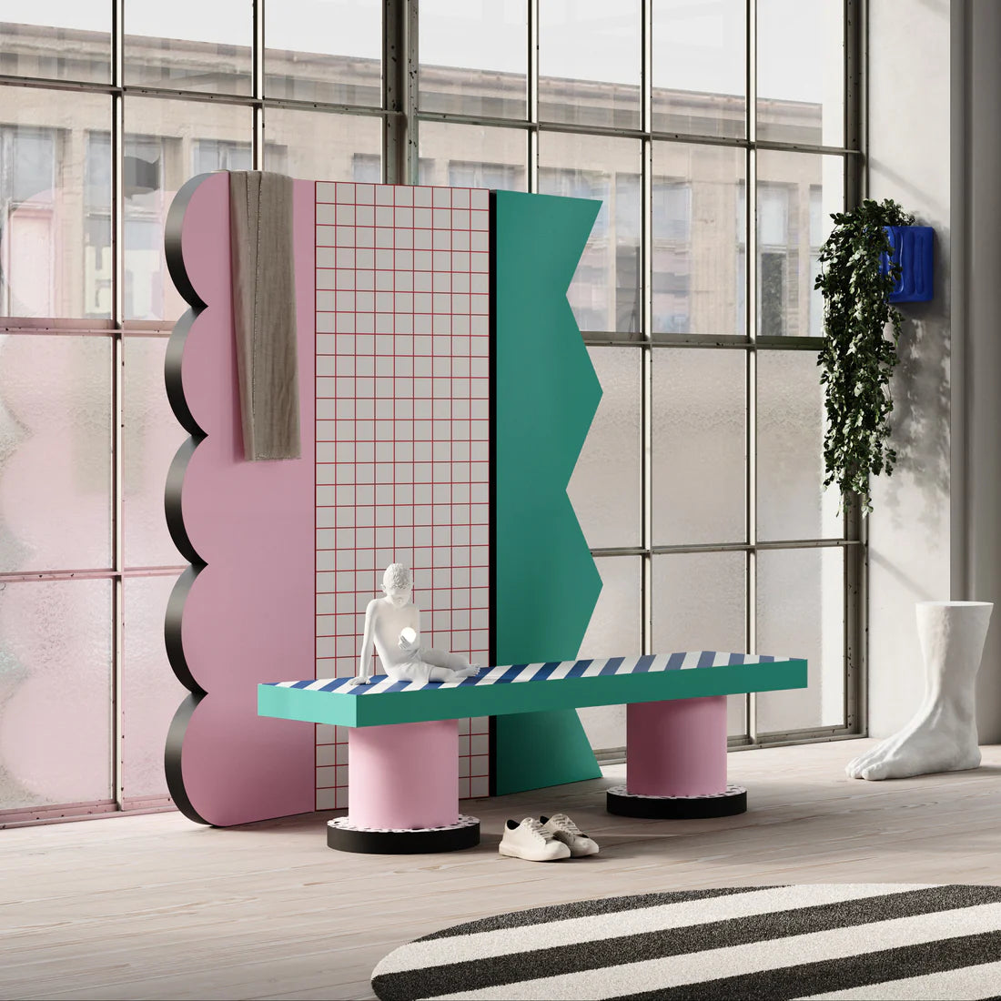 SUPERBENCH BLUE STRIPES bench in blue with pink