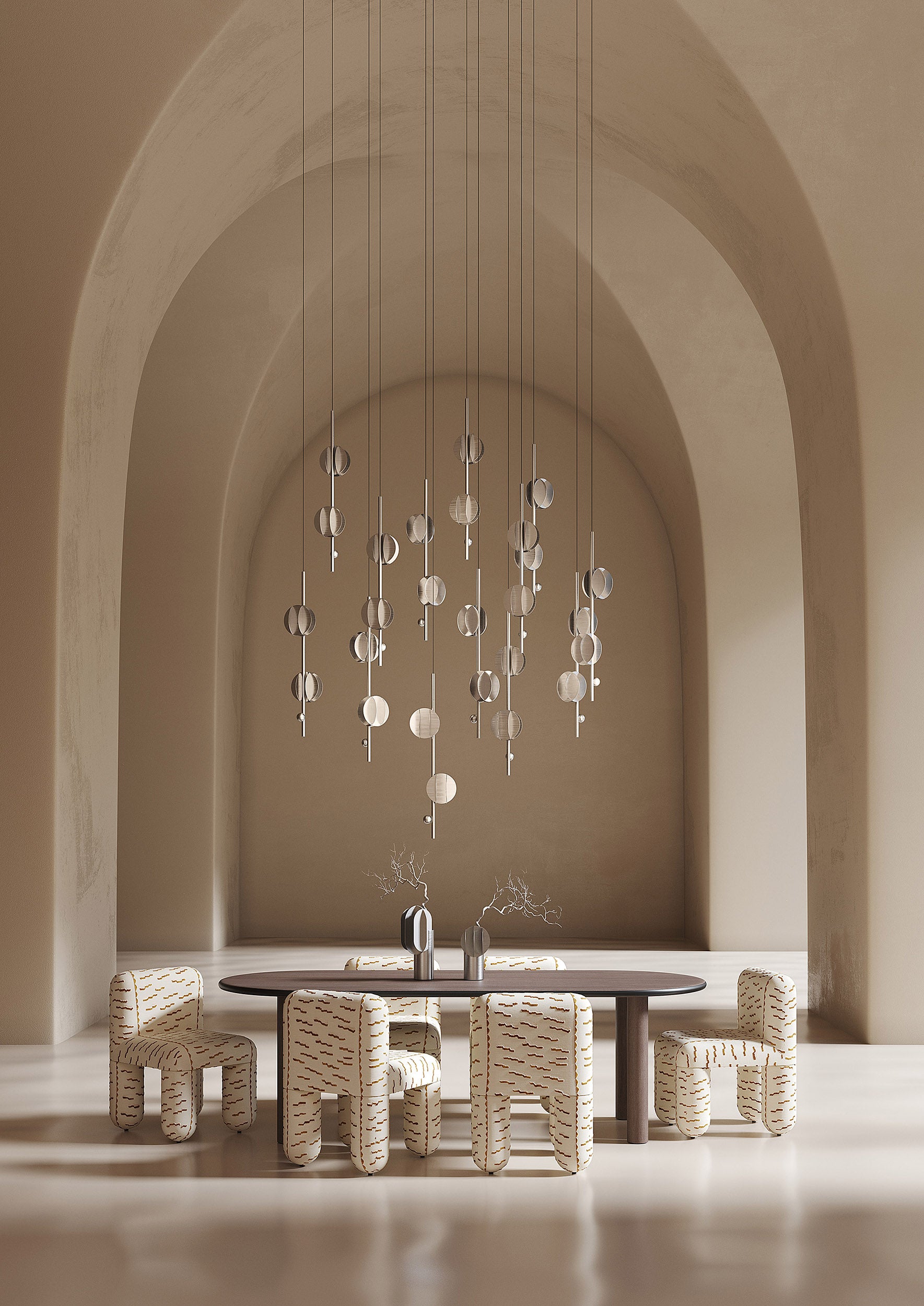 Stuhl HELLO sandbeige mit braunem Muster