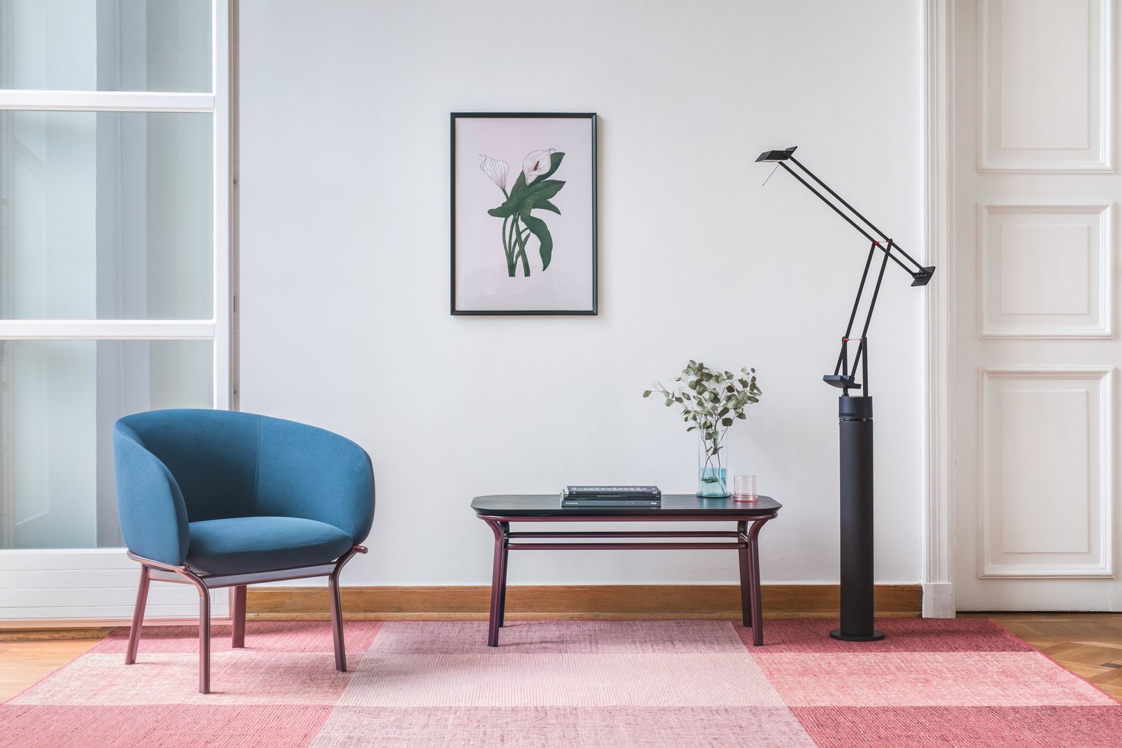 Grace Veneer table with a metal base
