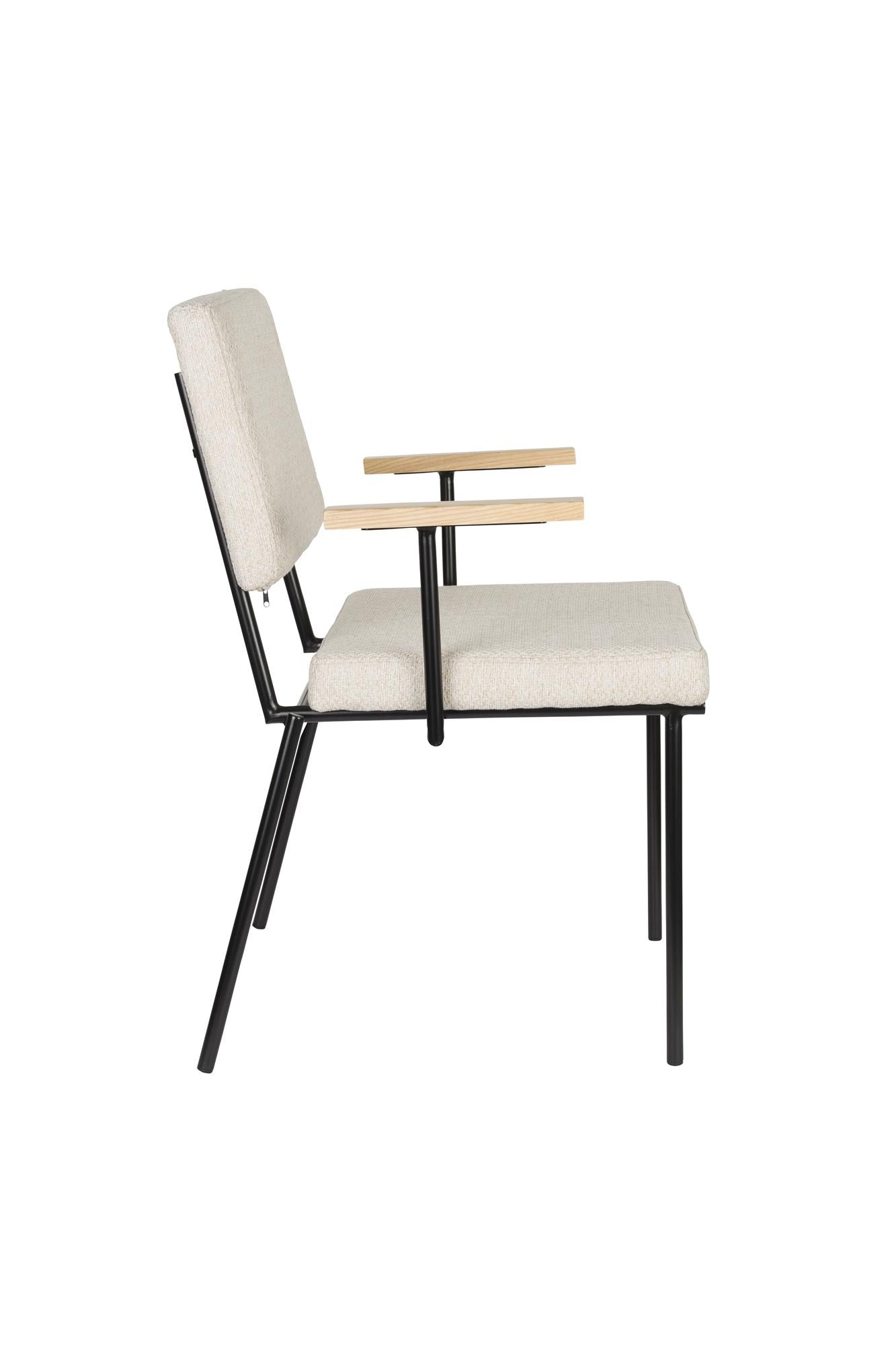 Chair with fellow beige armrests with a black base