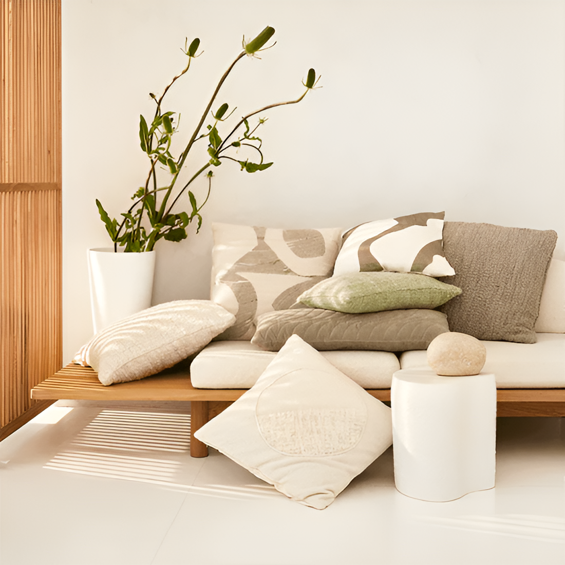 Aeolus beige pillow with green