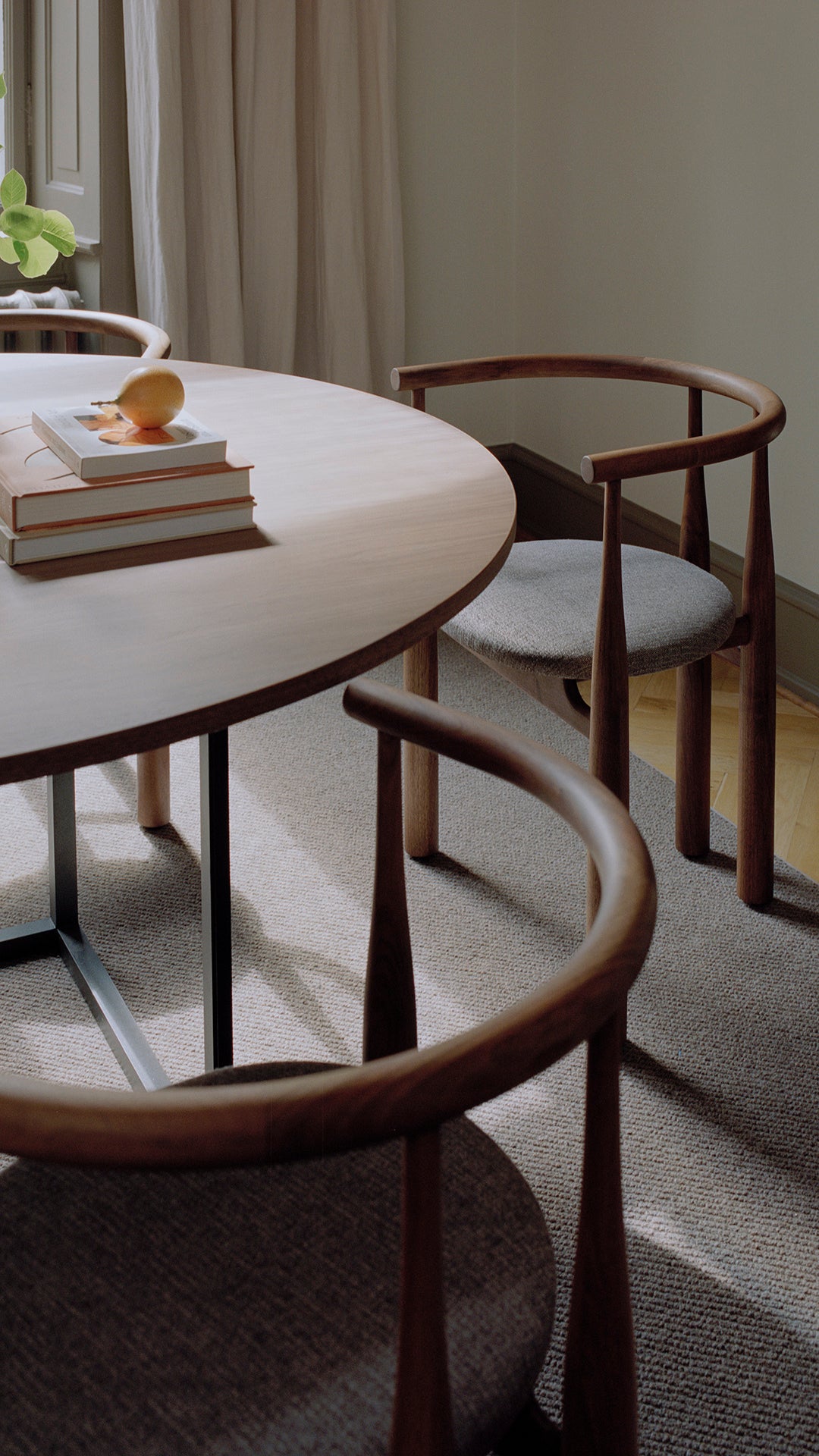 Bukowski chair upholstered with a nut base