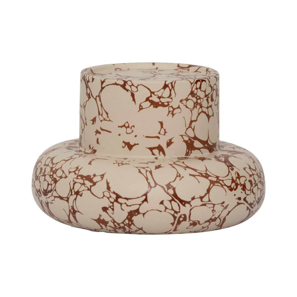 Candle holder MUKAVA beige ceramic with brown pattern