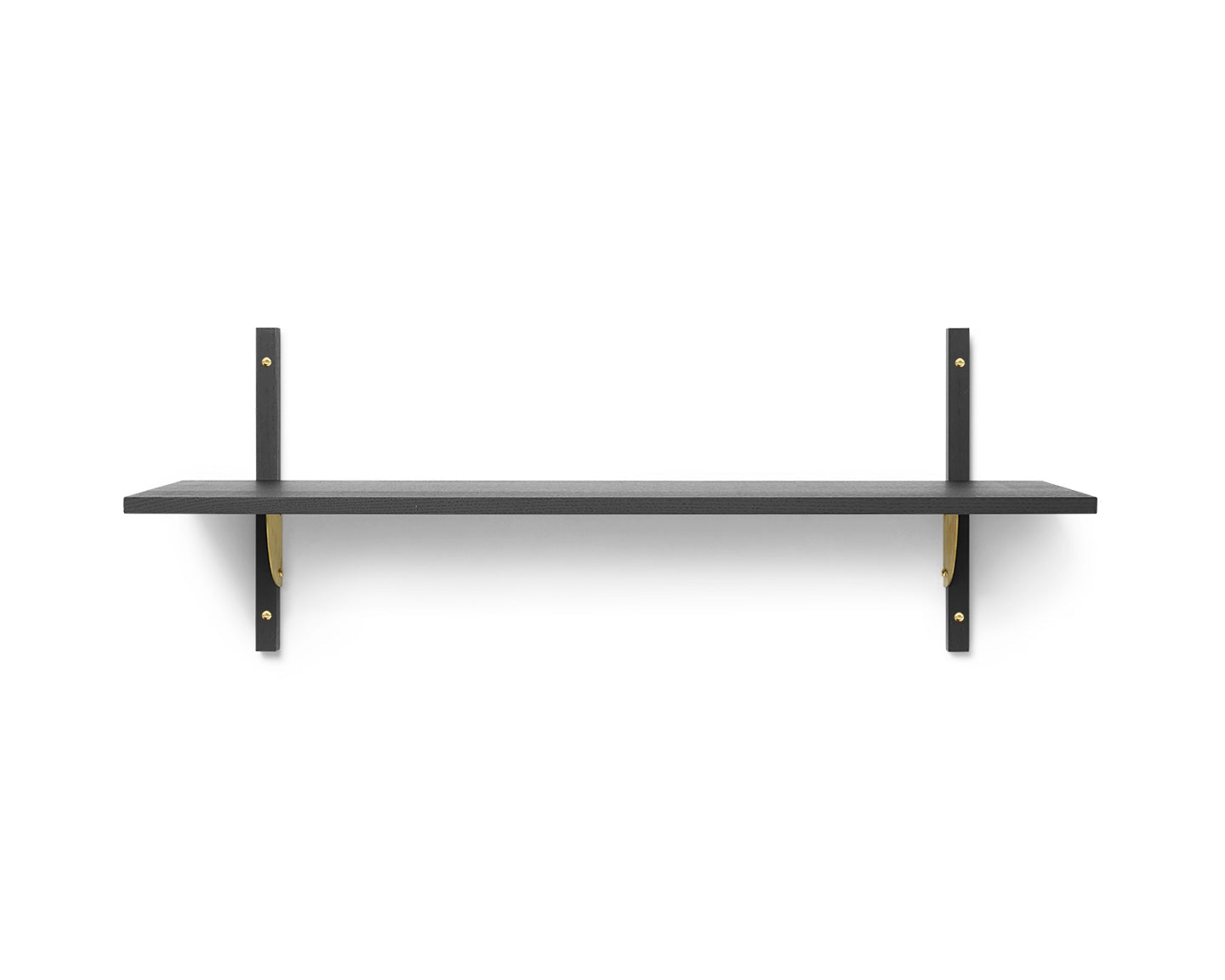 SECTOR WIDE shelf in black ash veneer with brass finish