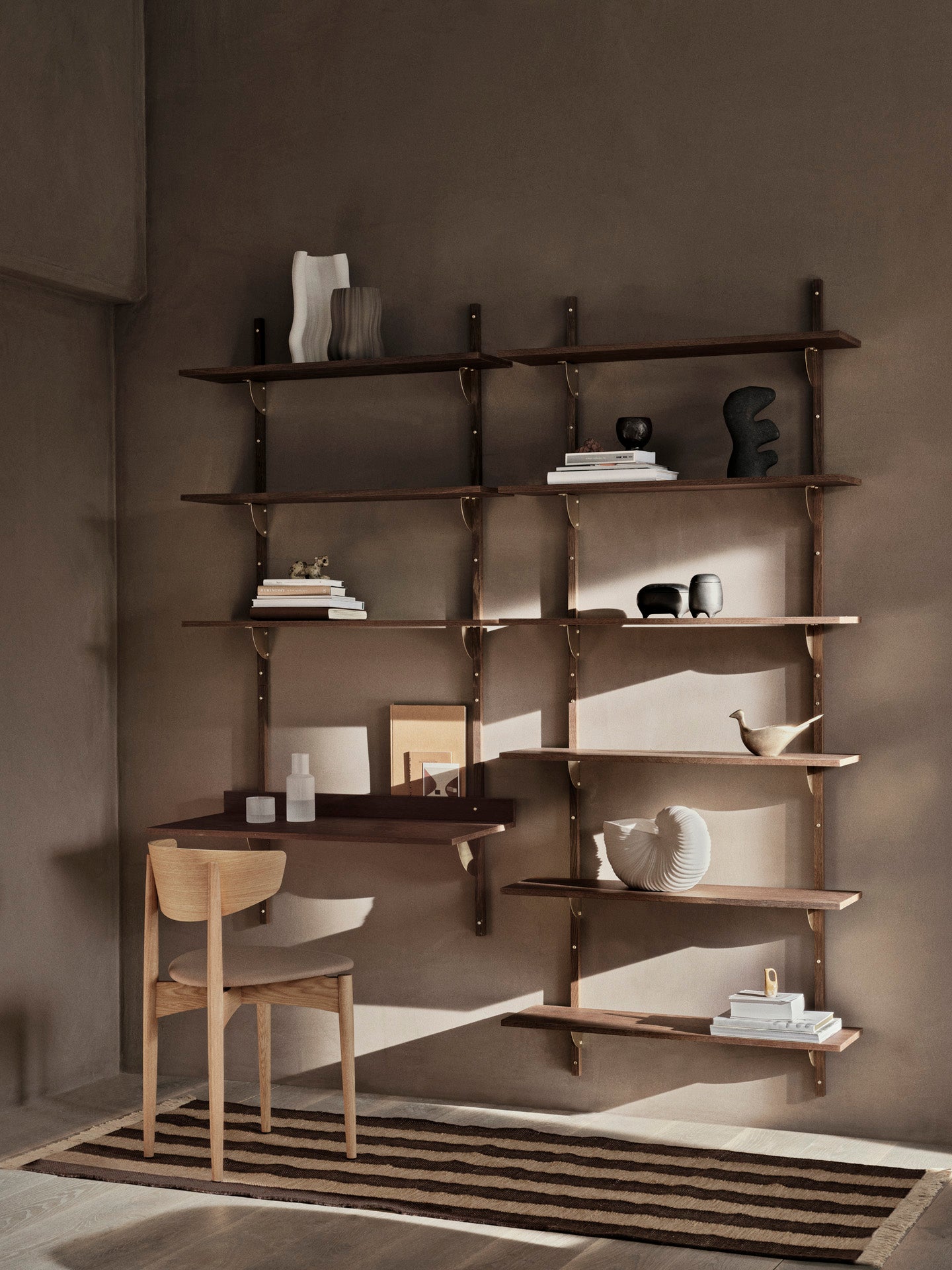 SECTOR TRIPLE WIDE shelf in smoked oak veneer