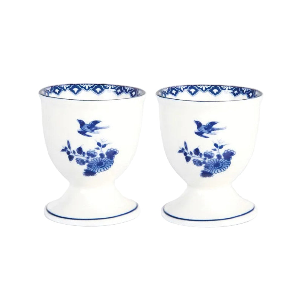 DELFTWARE white egg cups with blue