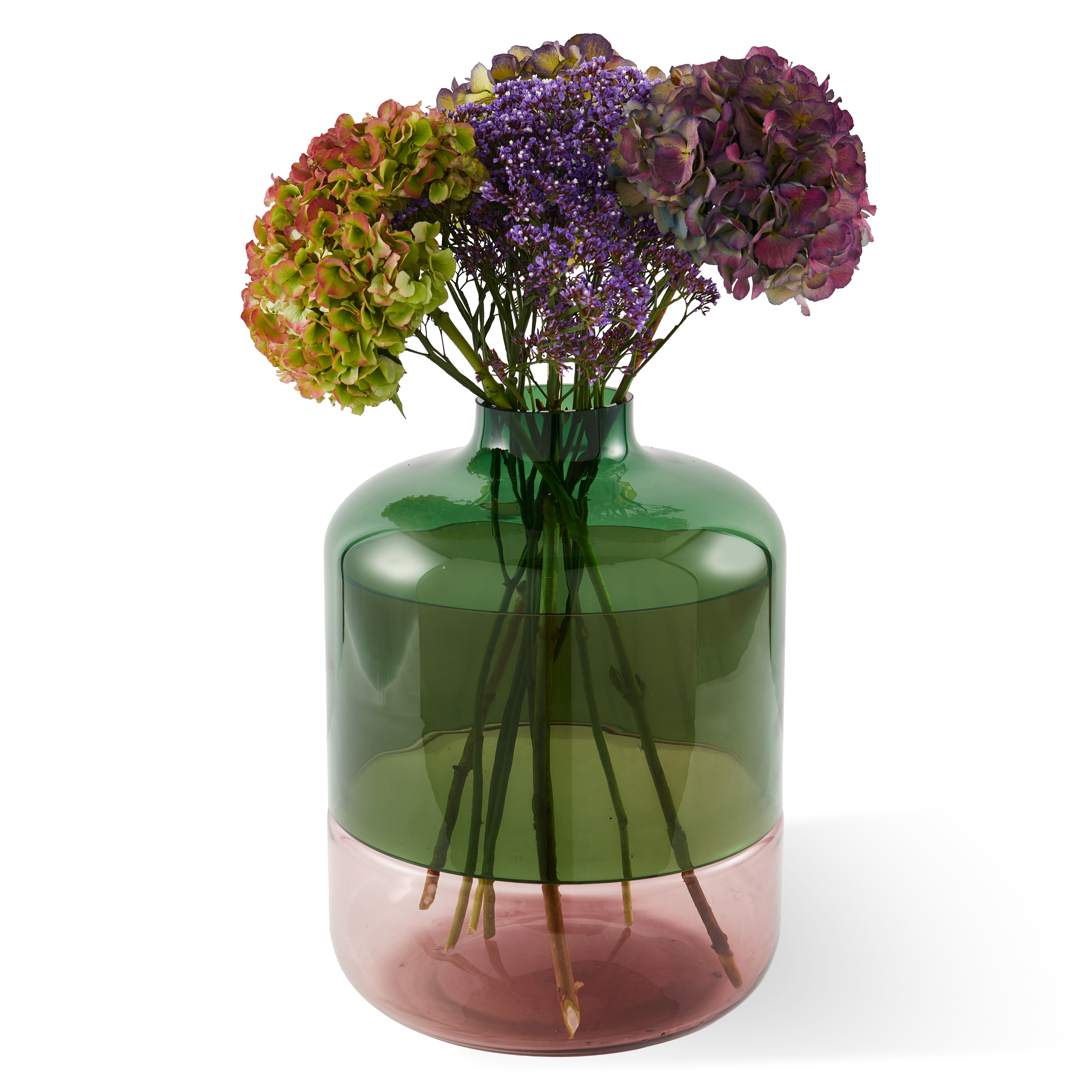 Glass vase FORMY pink with green