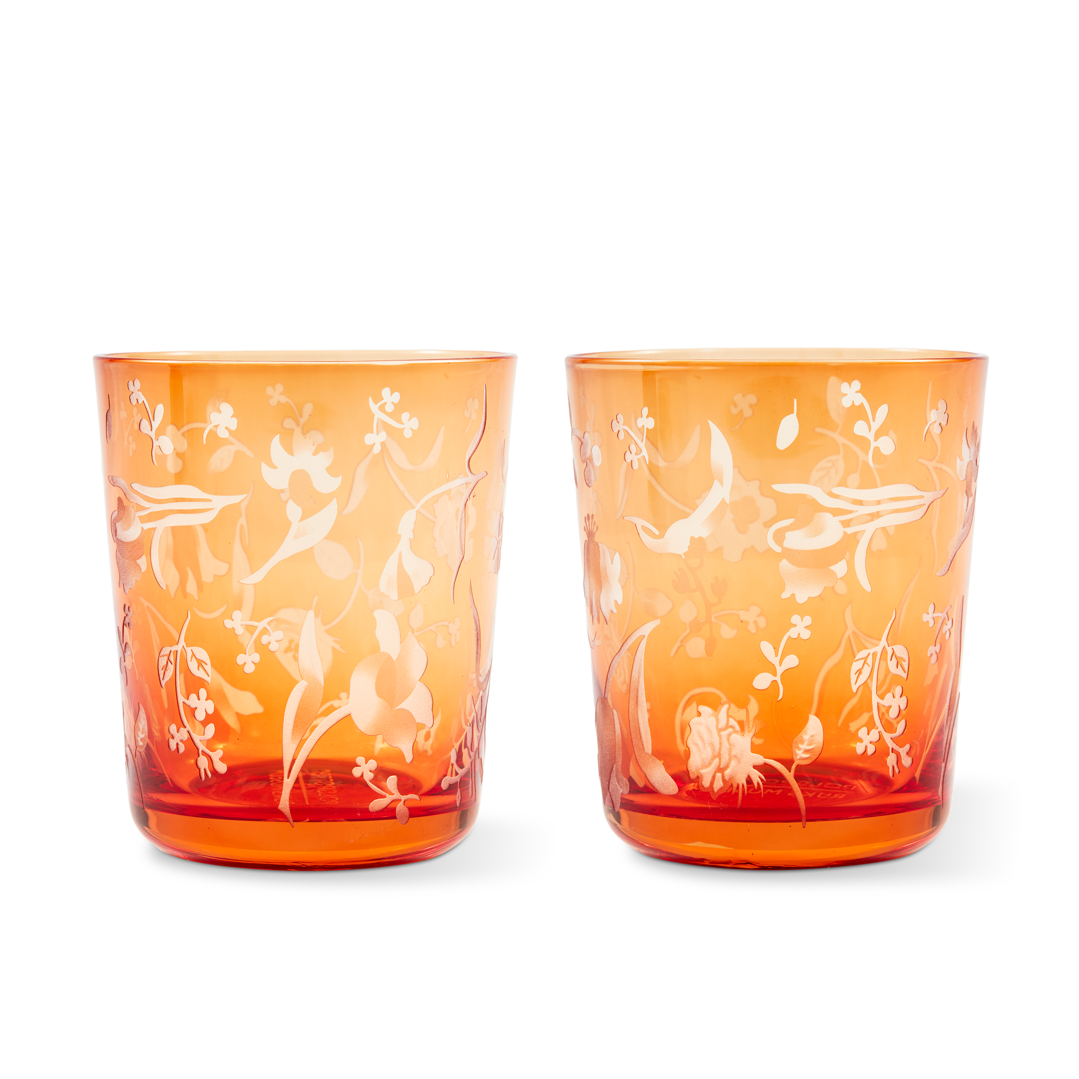 SCATTERED FLOWERS Orange Glasses Set with Sandblasted Pattern