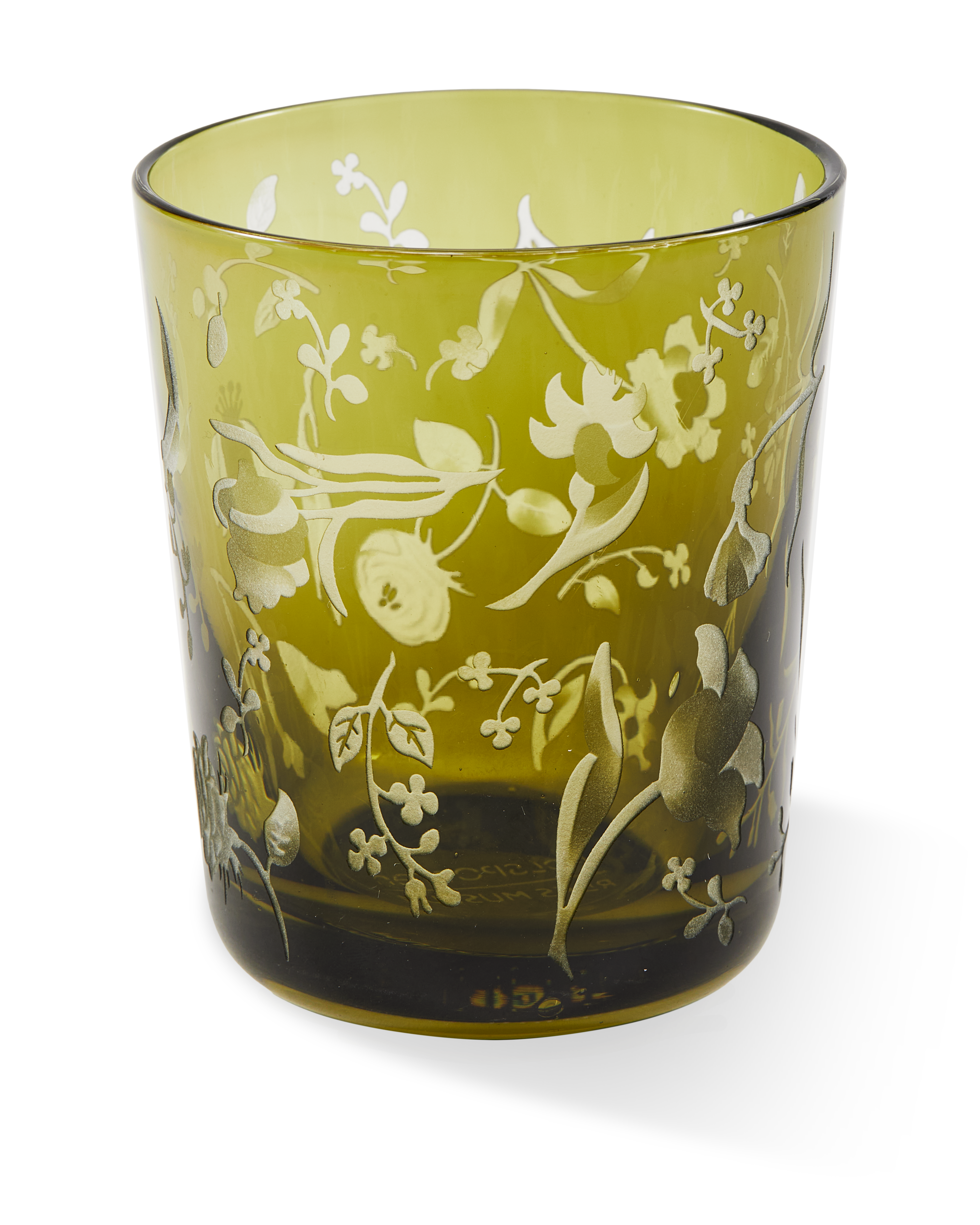 SCATTERED FLOWERS Olive Glasses Set with Sandblasted Pattern