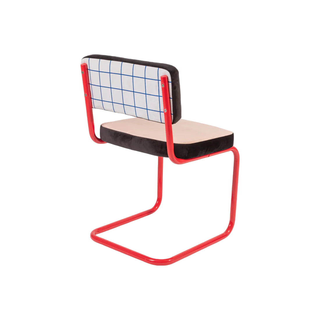 SUPERCHAIR BLUE GRID chair in salmon with a red base