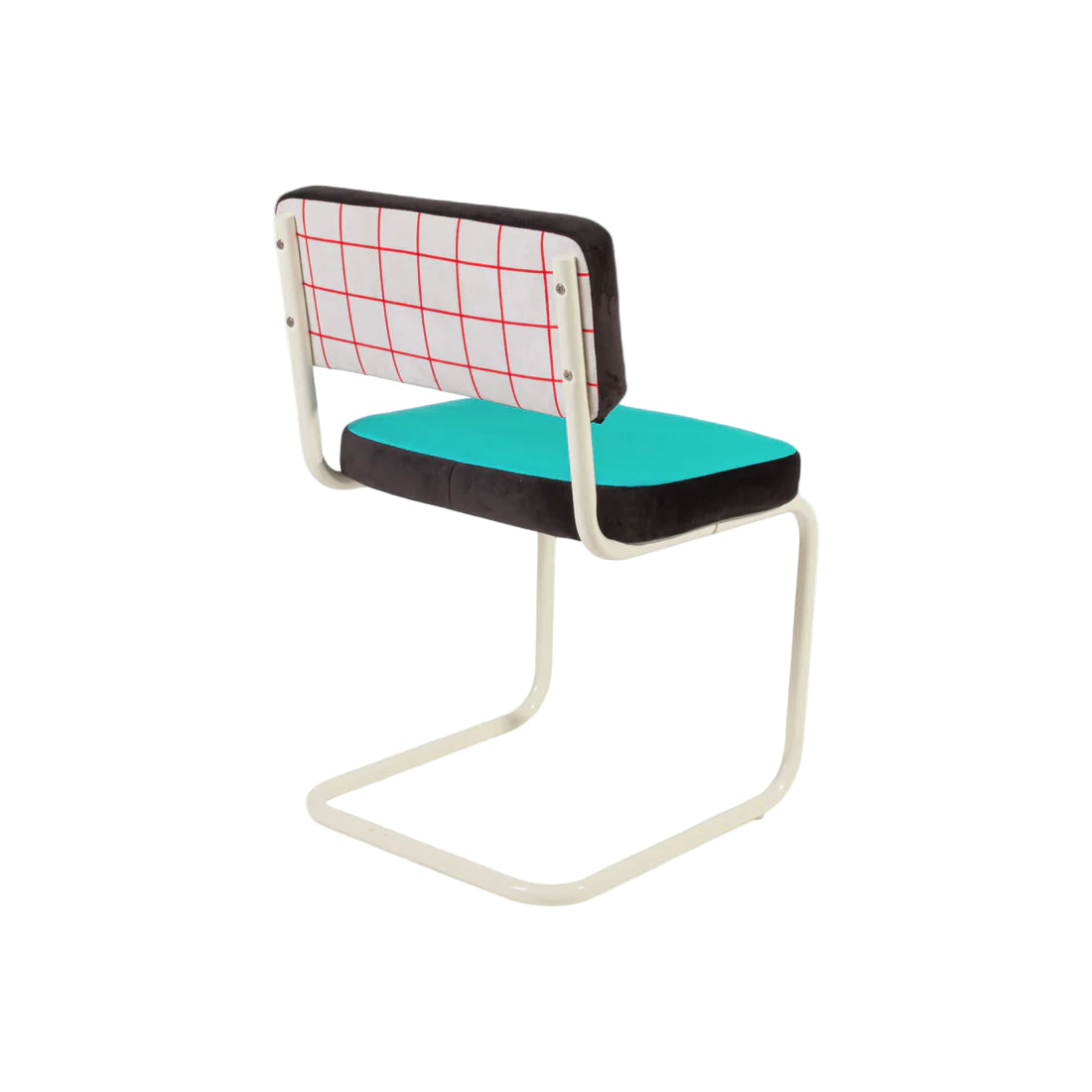 SUPERCHAIR RED GRID turquoise chair with a light yellow base