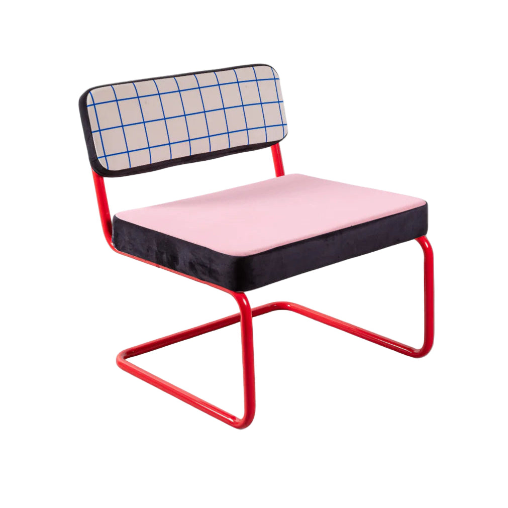 SUPERLOUNGE CHAIR BLUE GRID pink with red base