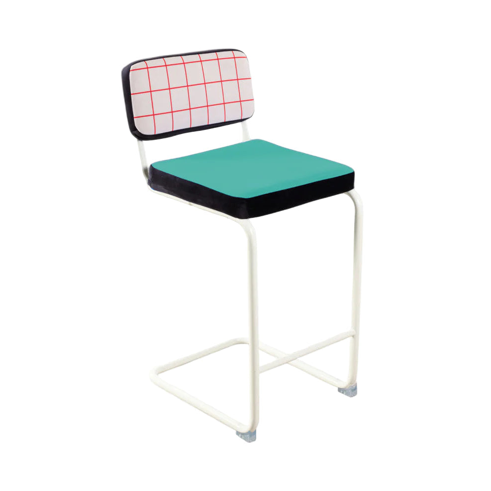 SUPERSTOOL RED GRID turquoise bar stool with white base