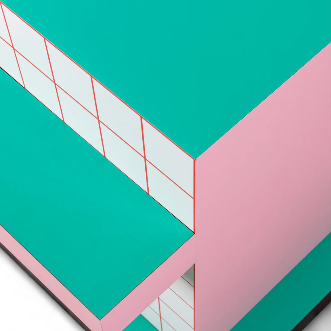 SUPERSIDE RED GRID White Side Table with Pink and Green