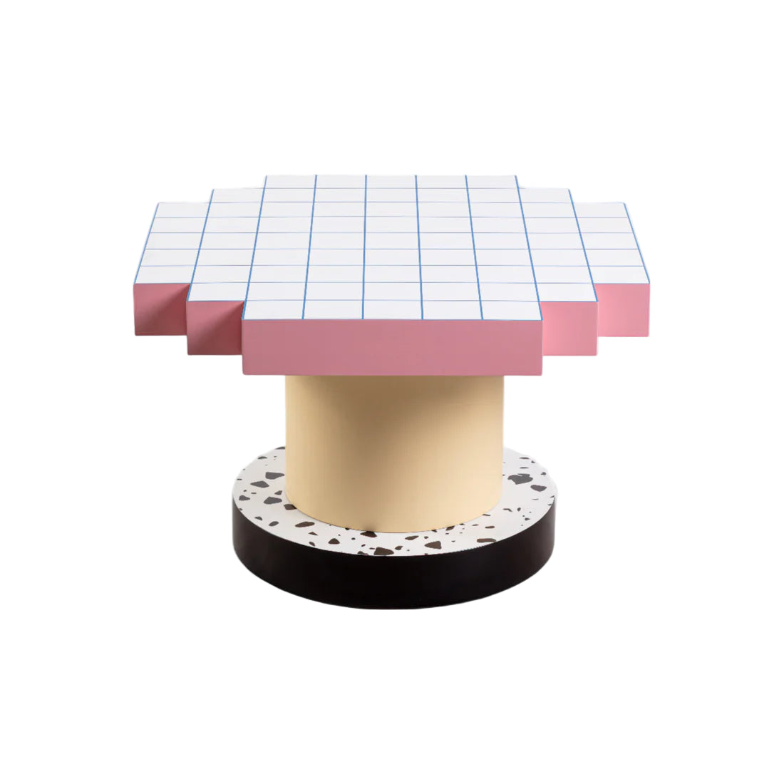 SUPERCOFFEE BLUE GRID pink coffee table with yellow
