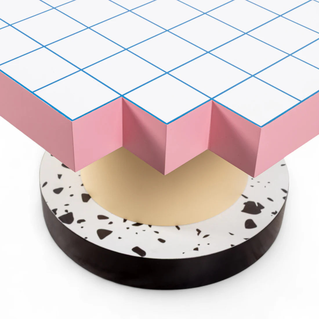 SUPERCOFFEE BLUE GRID pink coffee table with yellow