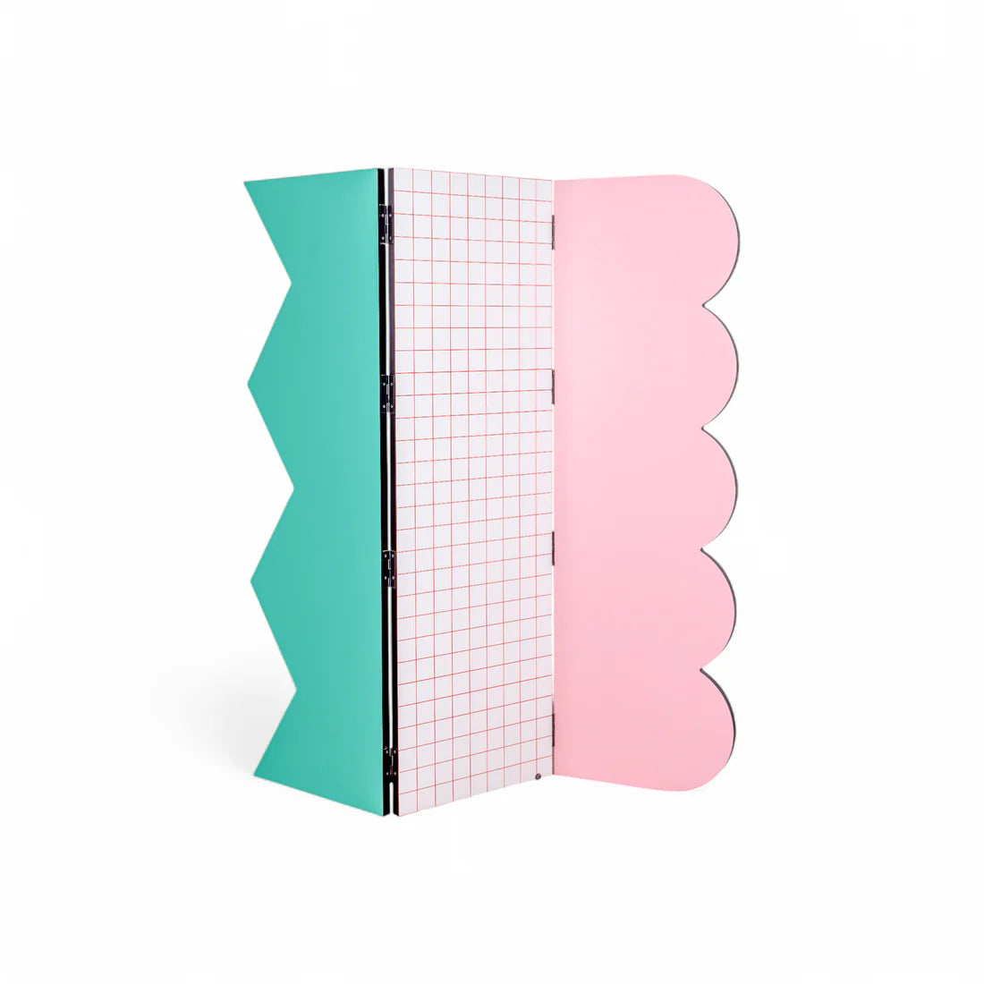 SUPERSCREEN RED GRID Pink Room Divider with Mirror in Turquoise