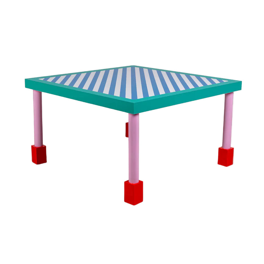 Square Table SUPERSQUARE BLUE STRIPES blue with pink base