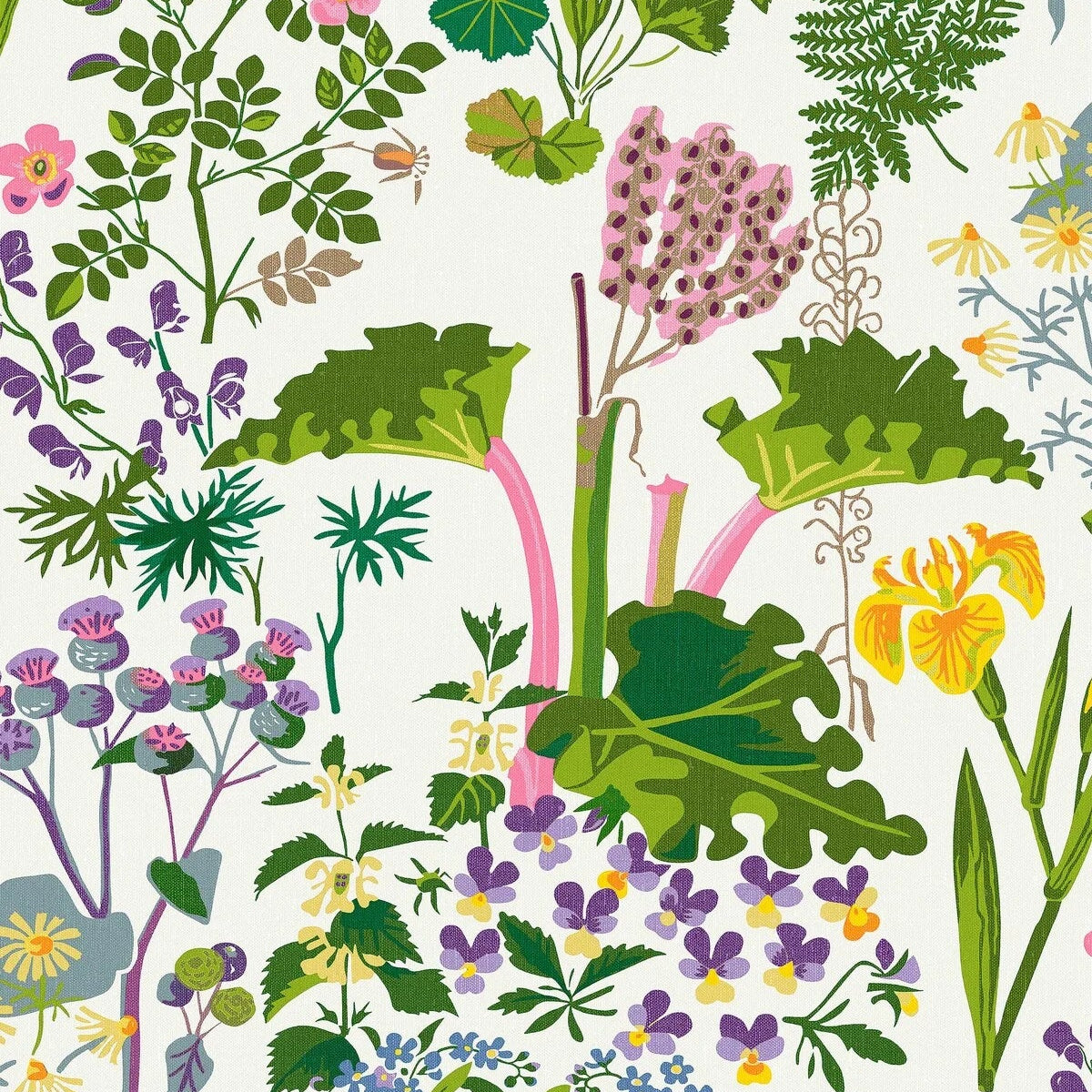 Wallpaper with a floral plant pattern GOCKEN JOBS RABARBER white with green