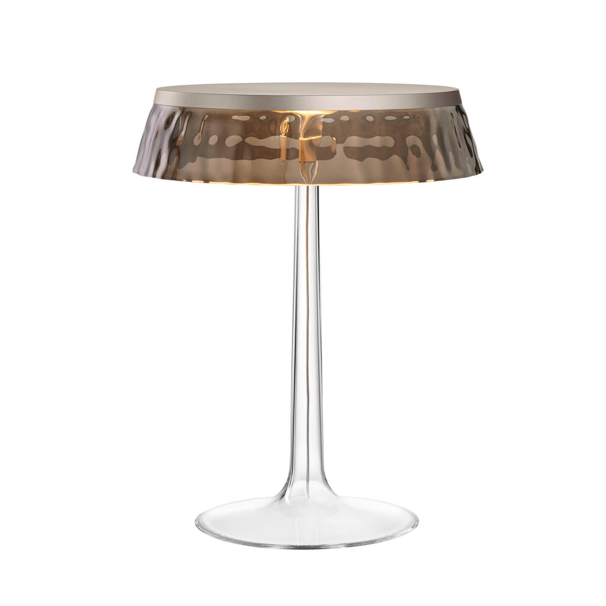 BON JOUR table lamp in matte chrome with a smoky shade