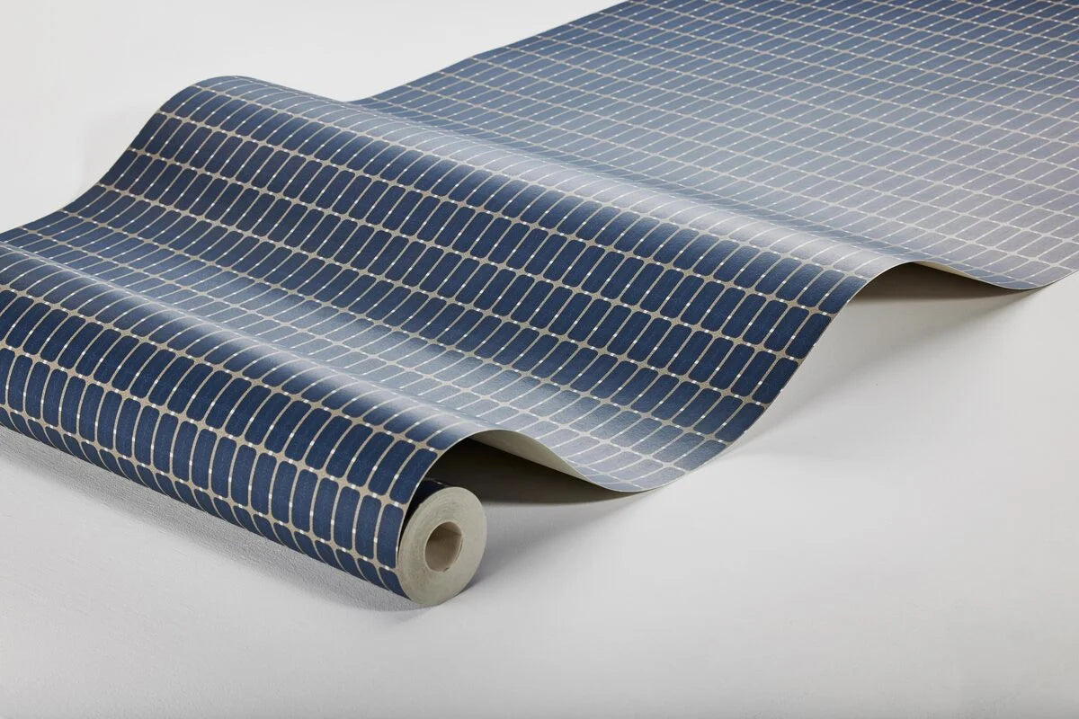 Non-woven paper wallpaper with a checkered pattern ALVAR AALTO M.I.T blue