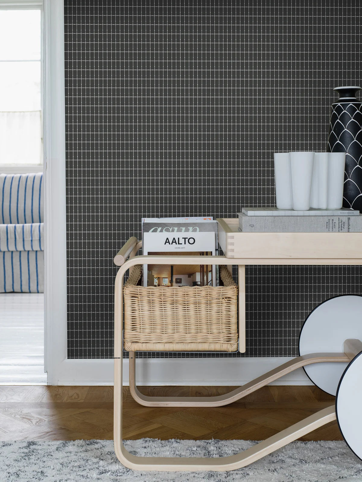 Non-woven paper wallpaper with a checkered pattern ALVAR AALTO M.I.T graphite