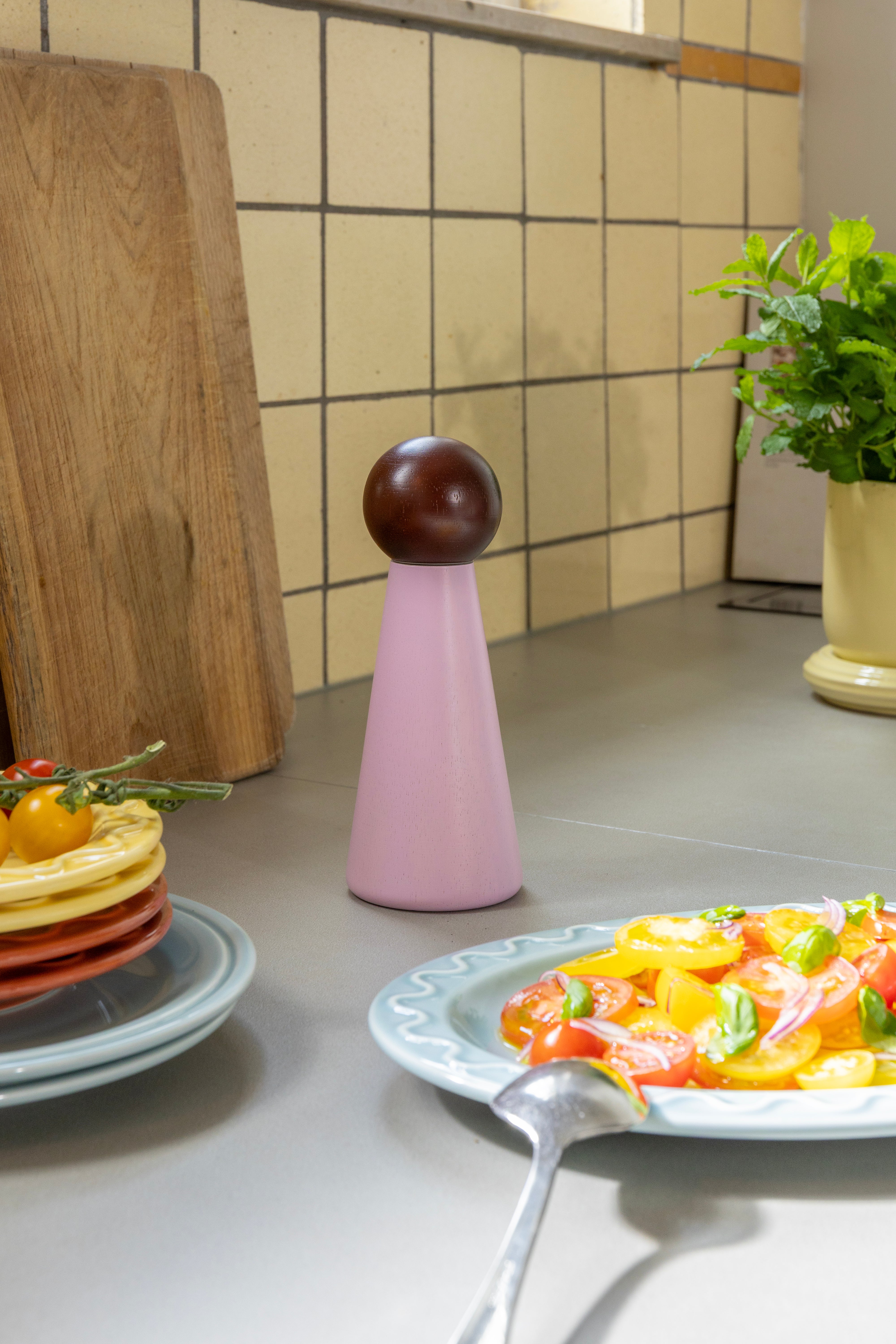 HALMA LARGE Pink Spice Grinder with Burgundy