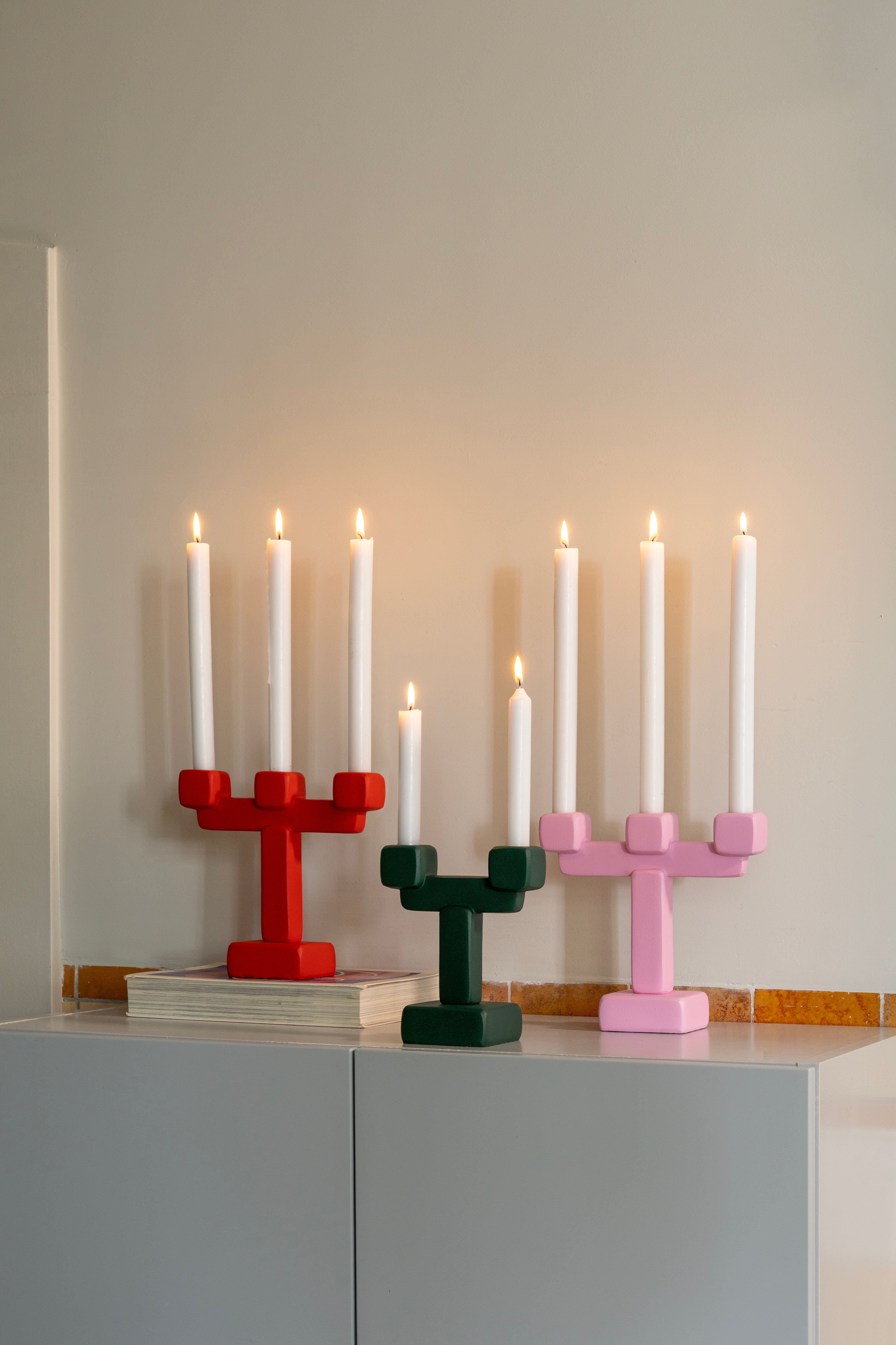 Three-Arm Candle Holder CHUNK Red