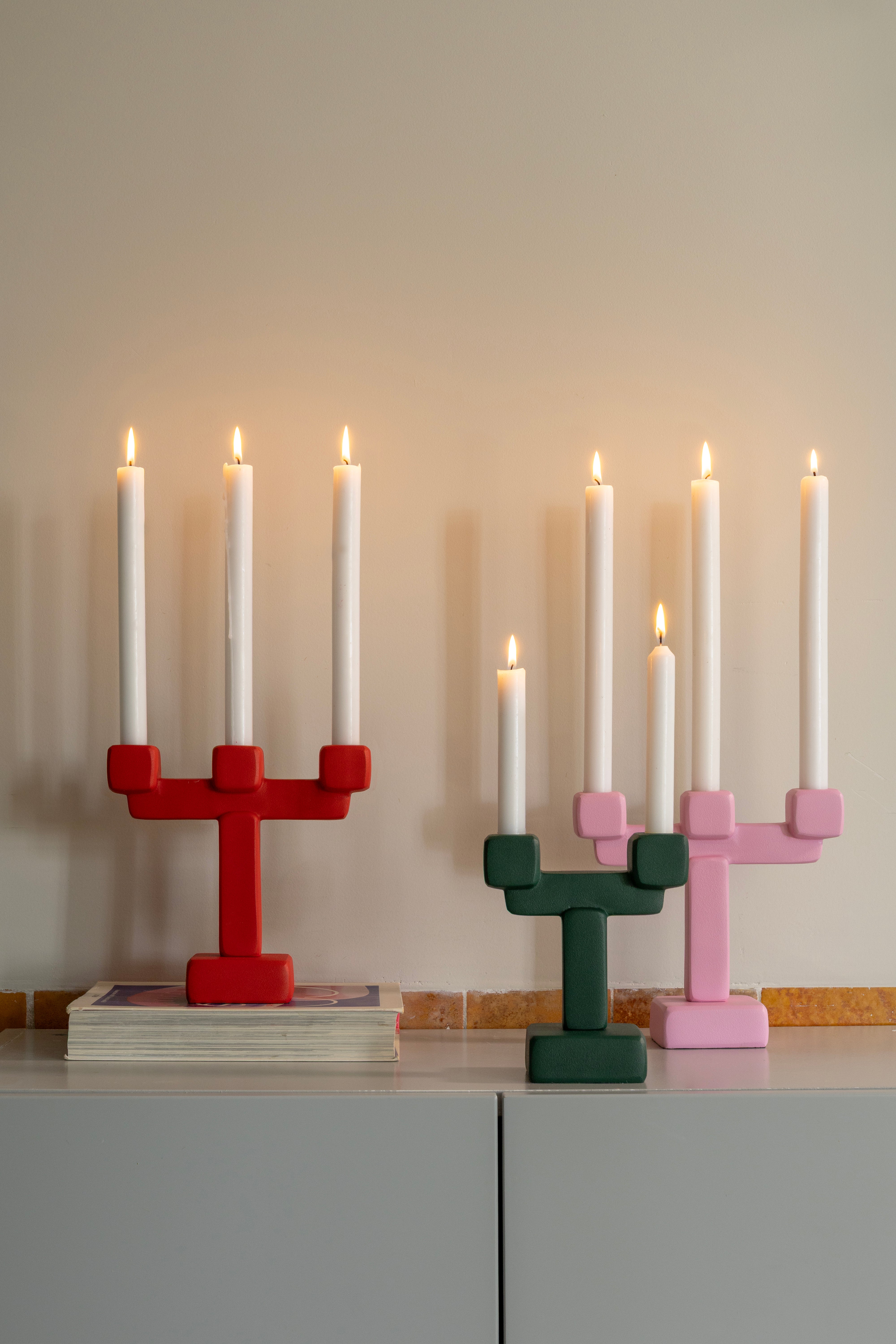 Three-Arm Candle Holder CHUNK Pink