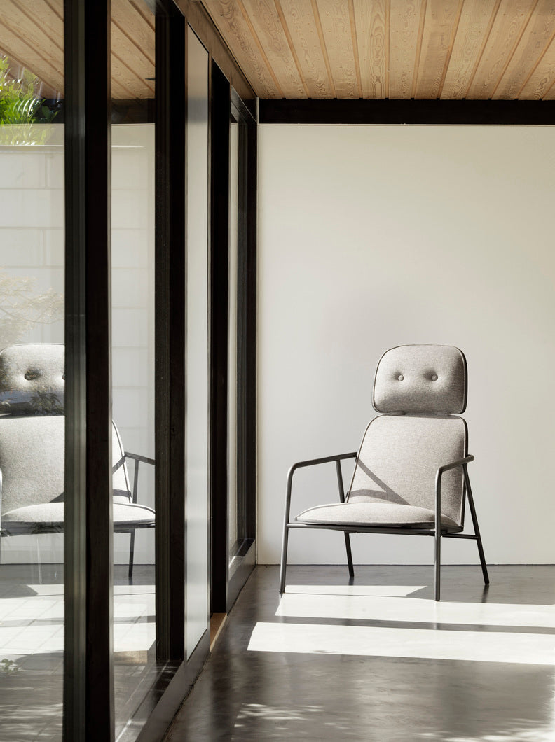 PAD armchair high oak veneer with a gray base