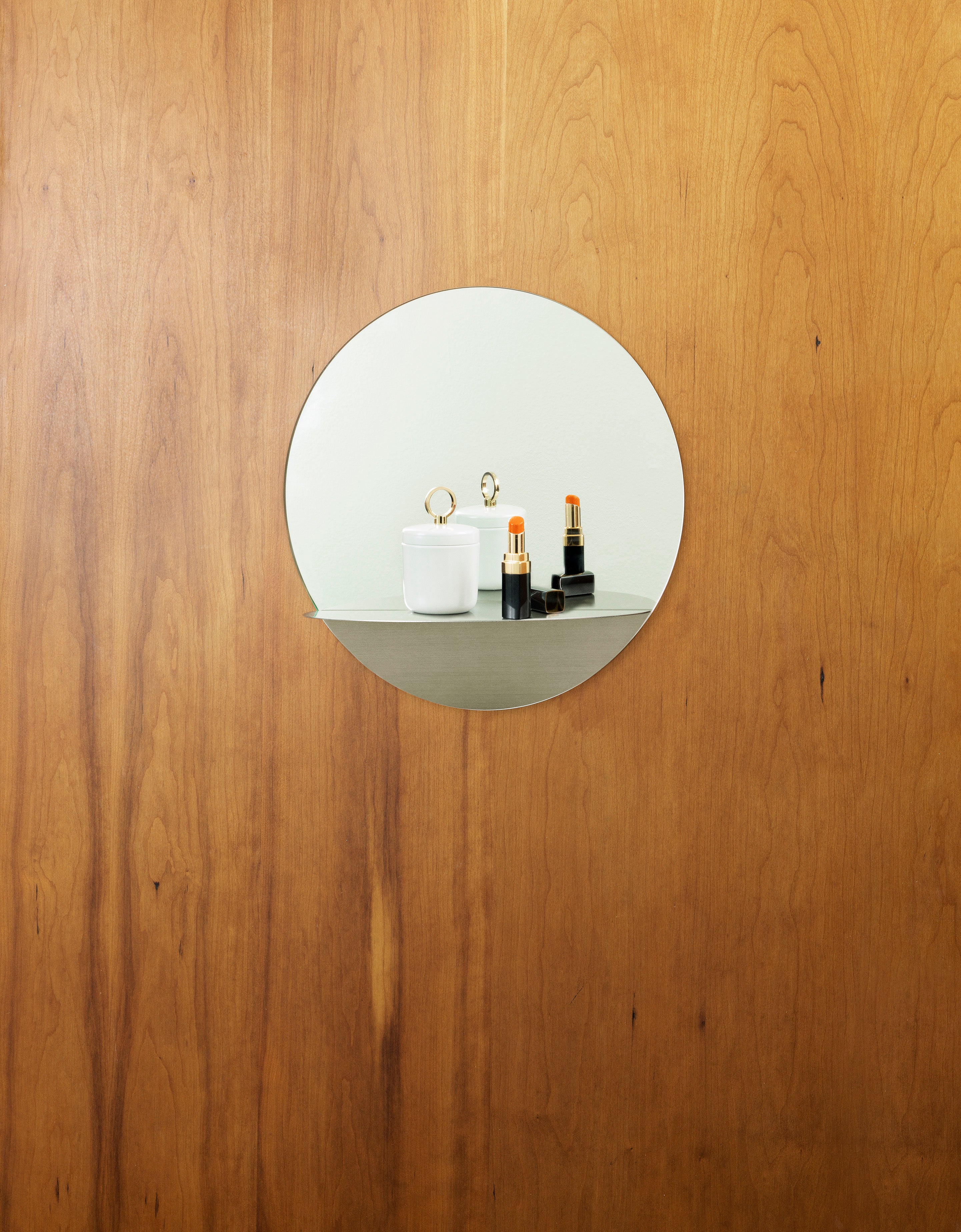 HORIZON ROUND white round mirror with shelf