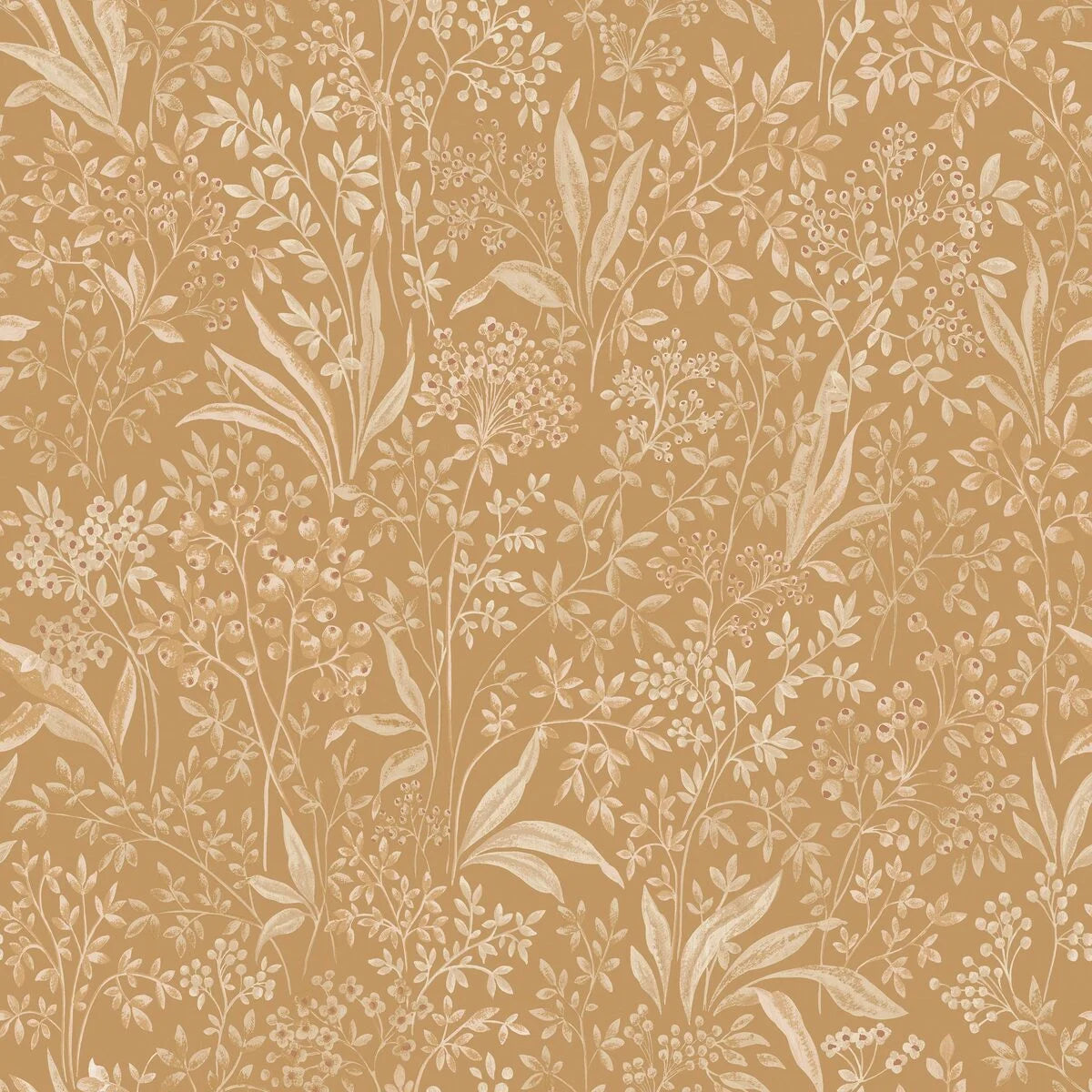 Non-woven paper wallpaper with a plant pattern NOCTURNE gold with beige