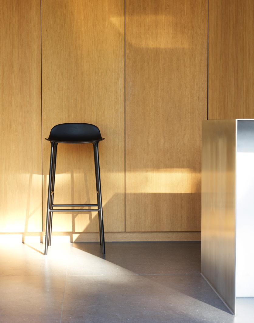 Hocker forms warm gray with a chrome base