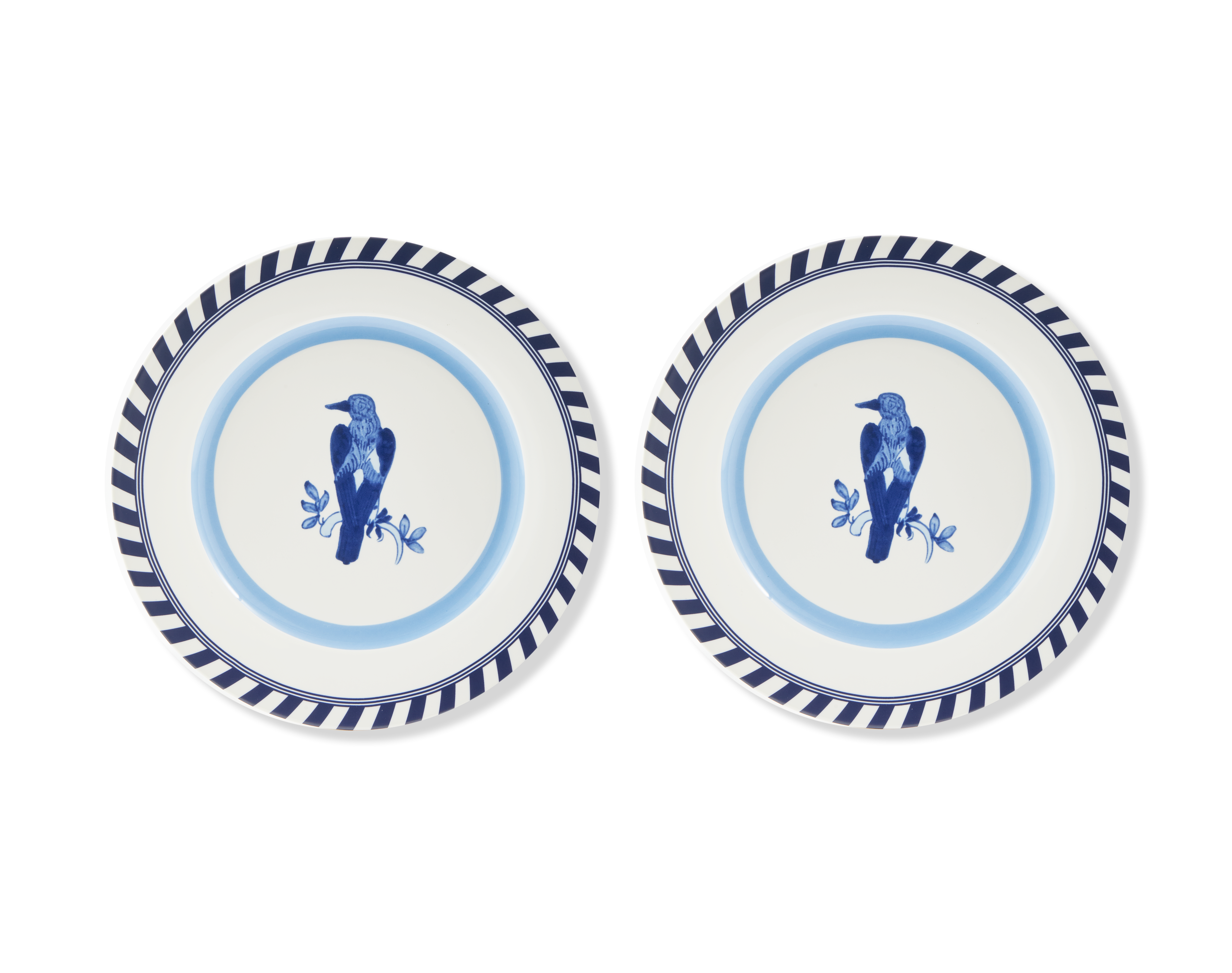 Bird Patterned Plate Set White with Blue