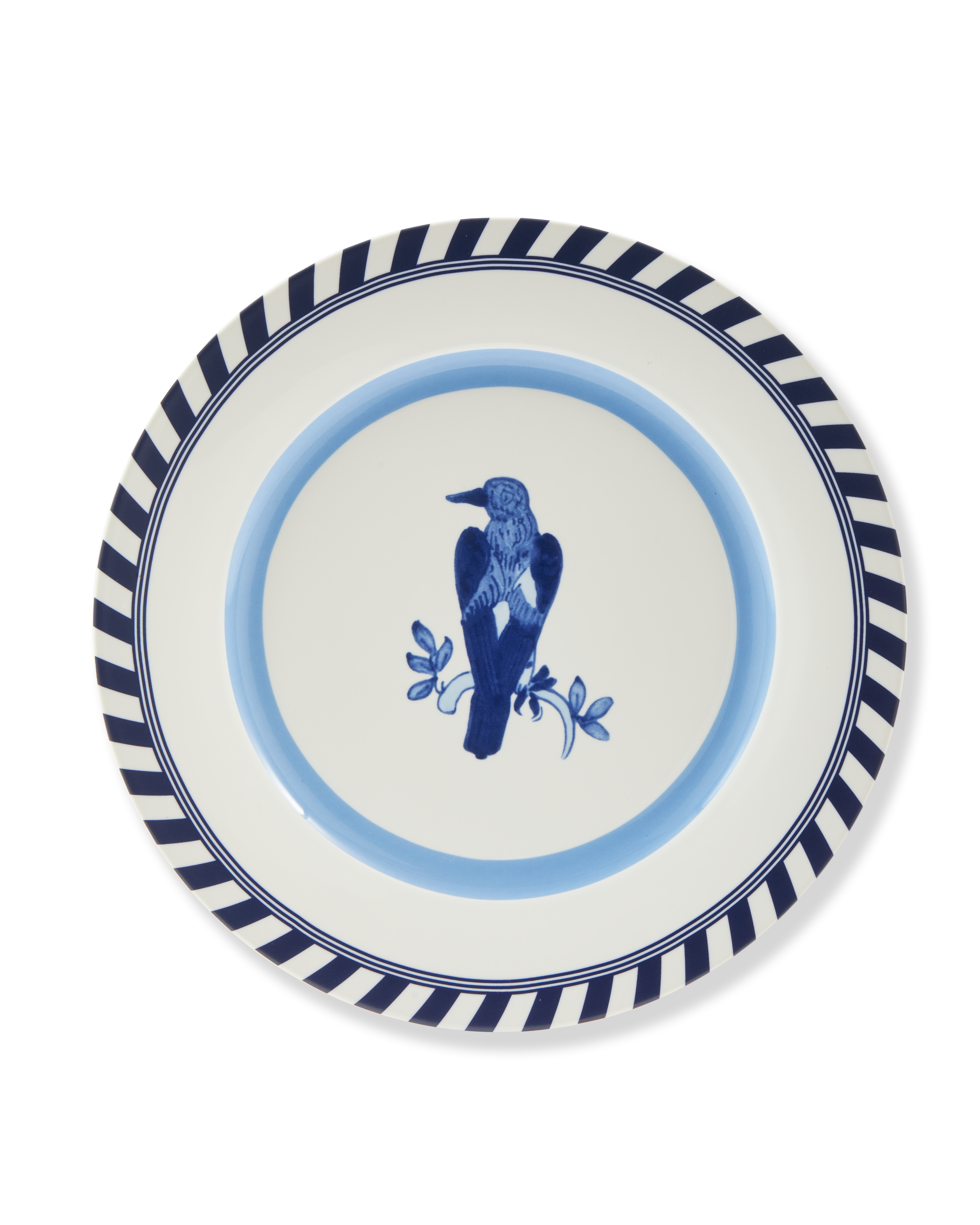 Bird Patterned Plate Set White with Blue