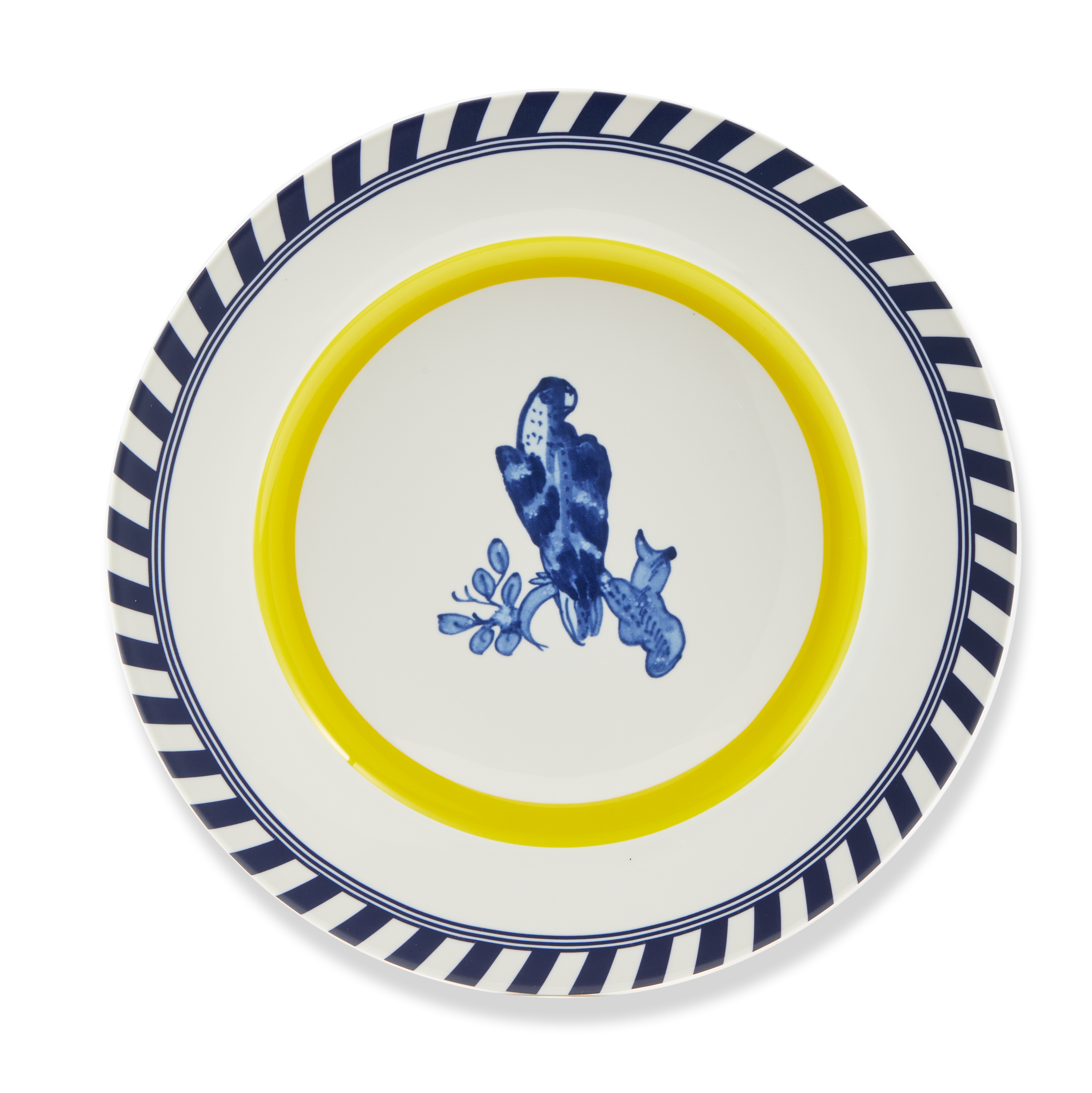 Bird Patterned Plate Set White with Yellow and Blue