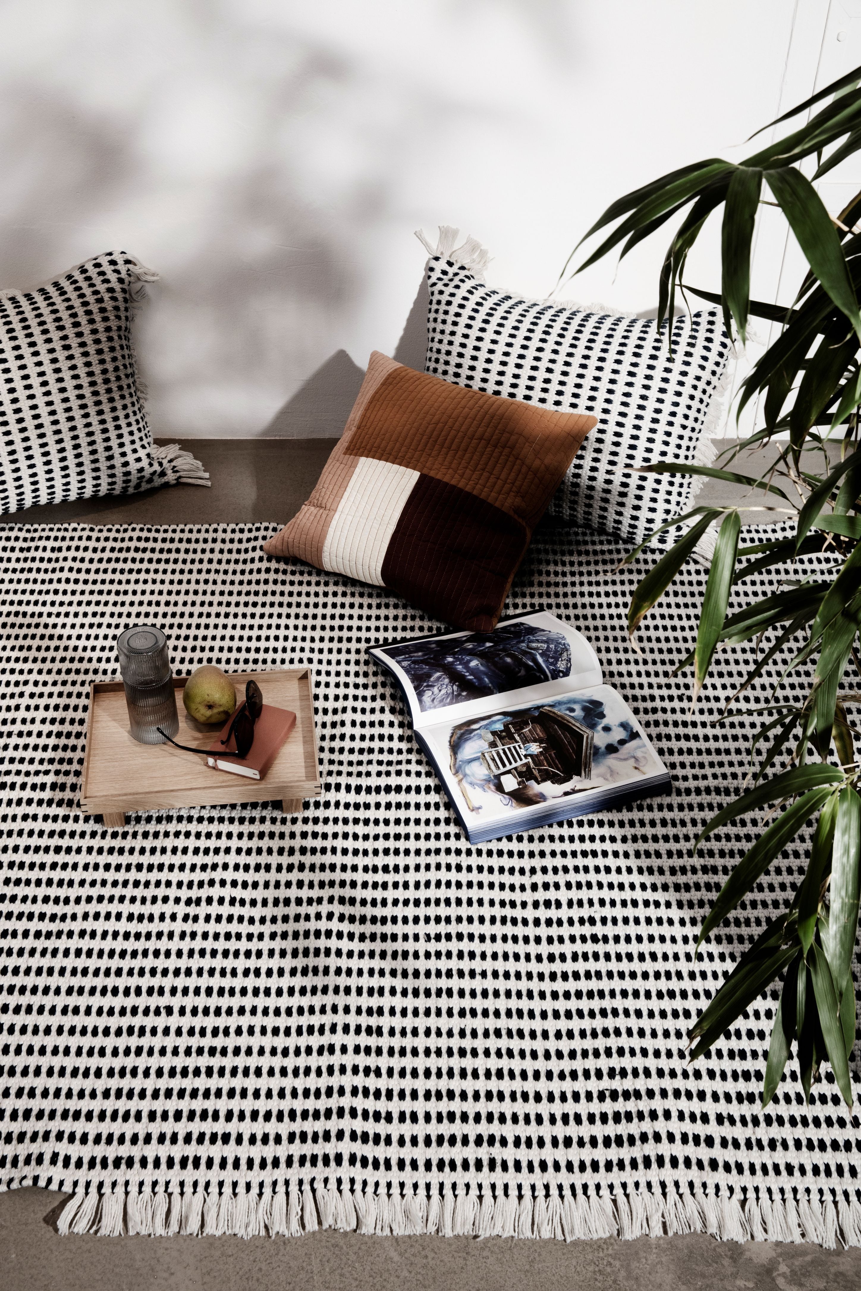 WAY decorative pillow in broken white with blue dots