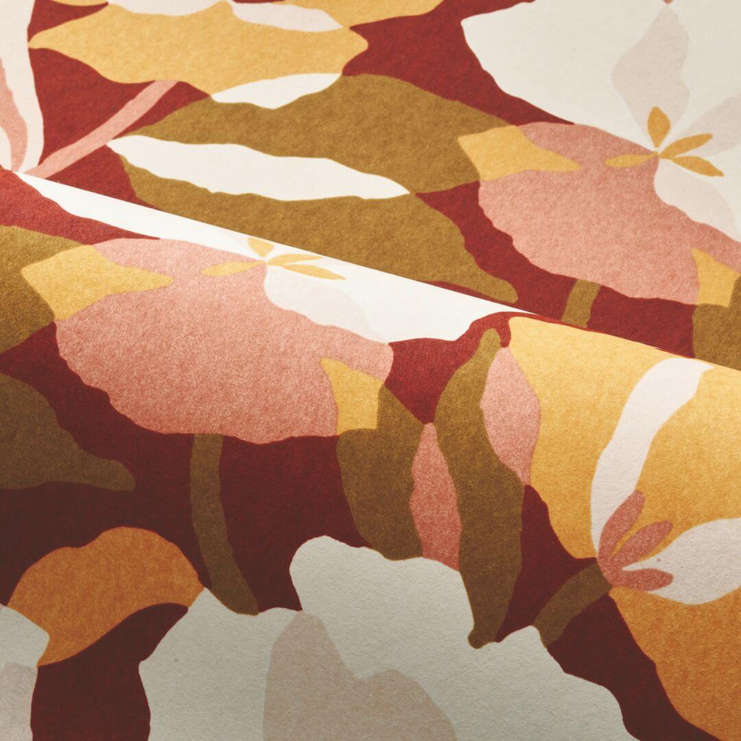 Vlies-Tapete mit Pflanzenmotiv AMARYLLIS - GRENAT/BLUSH bordeaux mit rosa