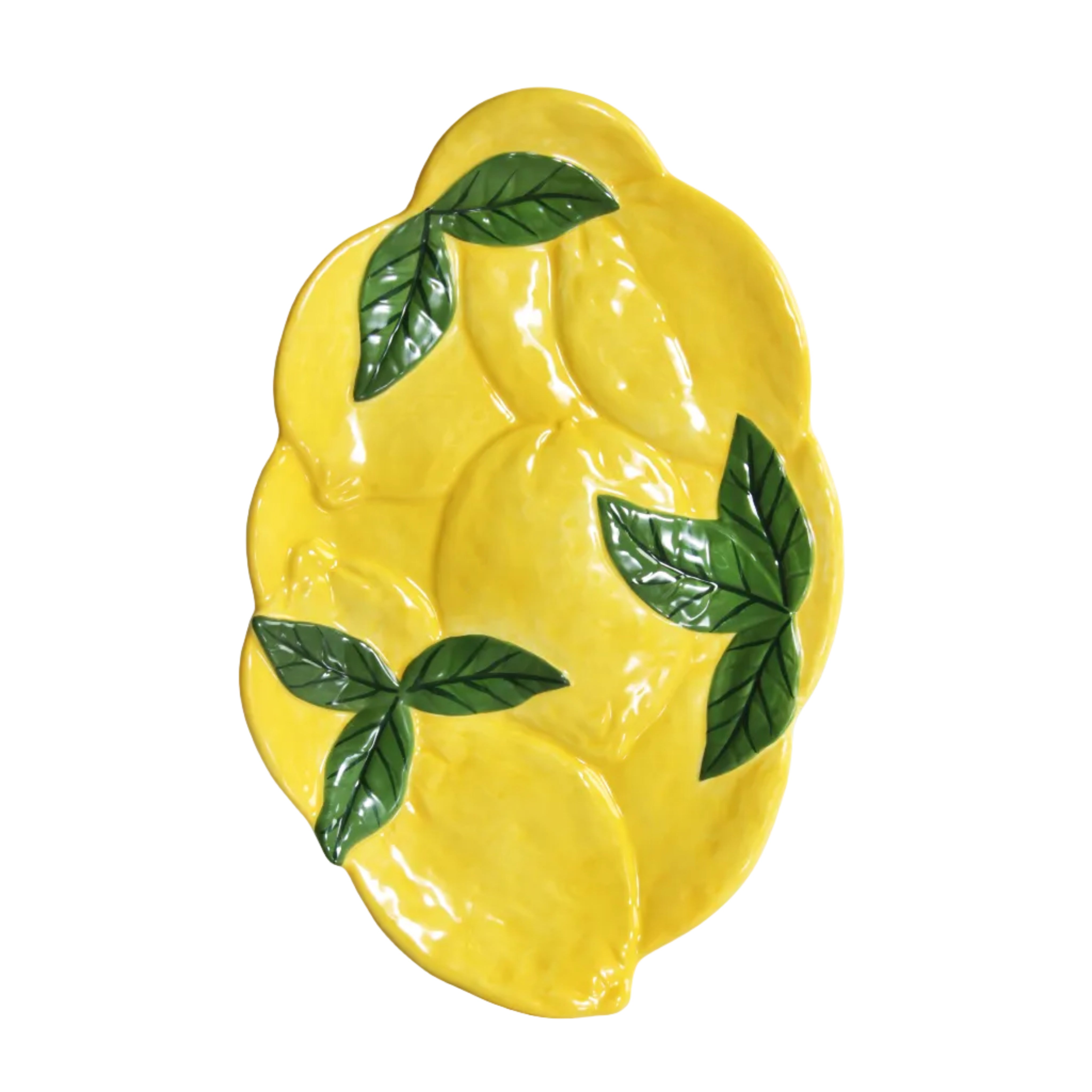 LEMON yellow platter with green