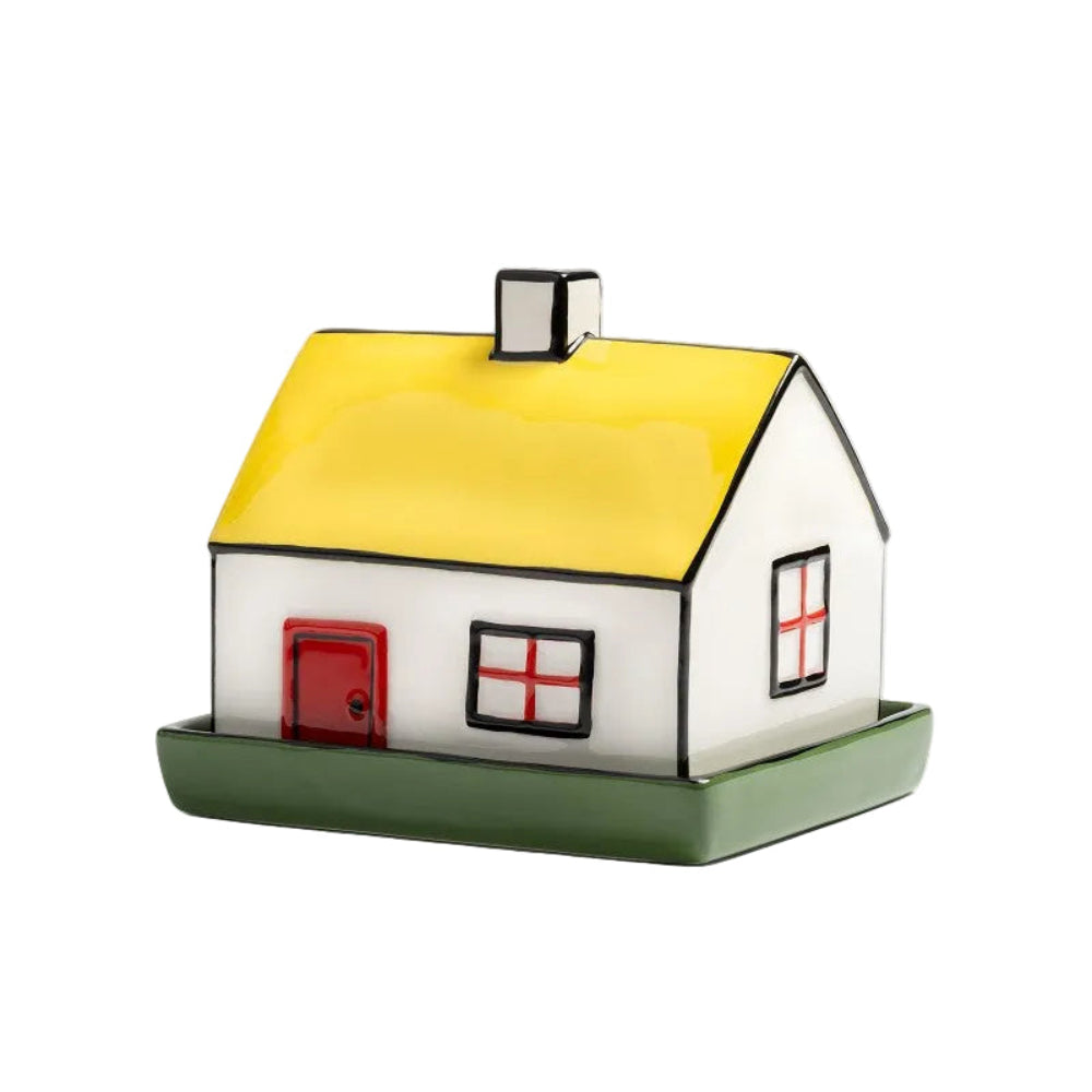 Butter dish HAINES white with yellow and green