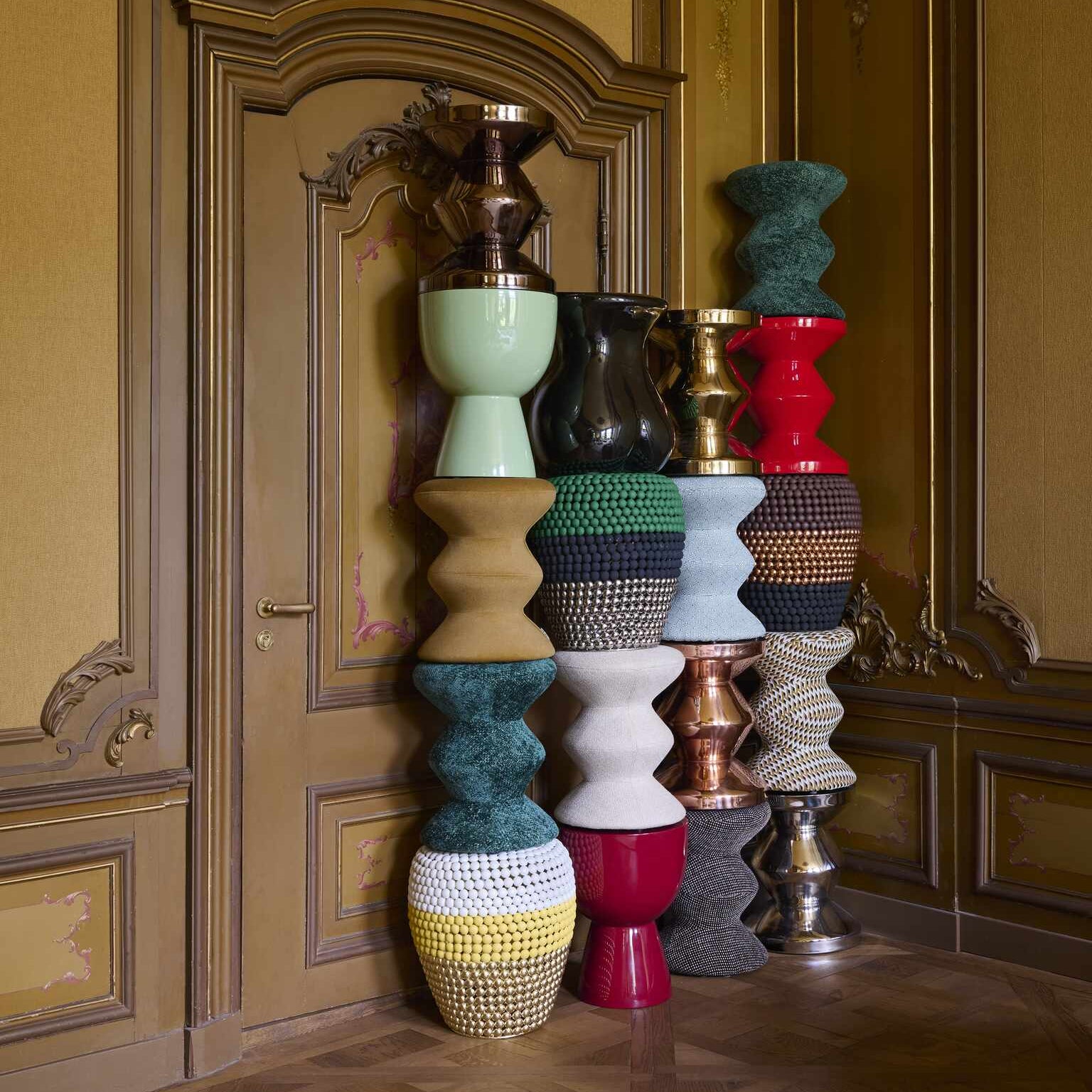 ZIG ZAG METAL Copper Stool