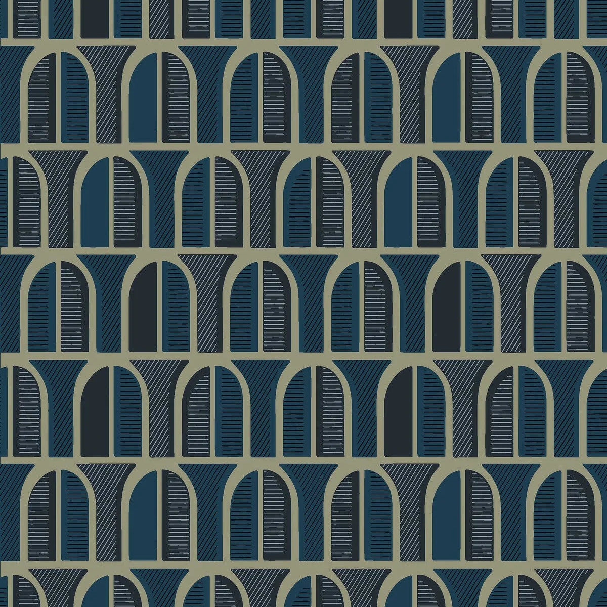 Non-woven paper wallpaper with geometric pattern VENICE dark blue