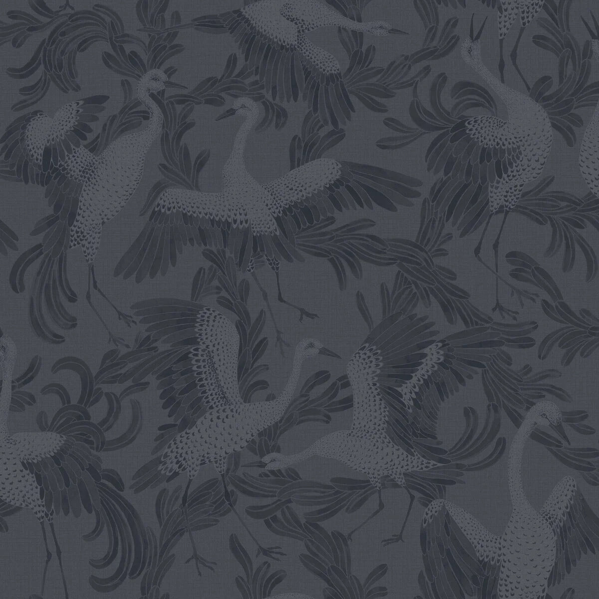 DANCING CRANE Blue Animal Motif Bird Wallpaper