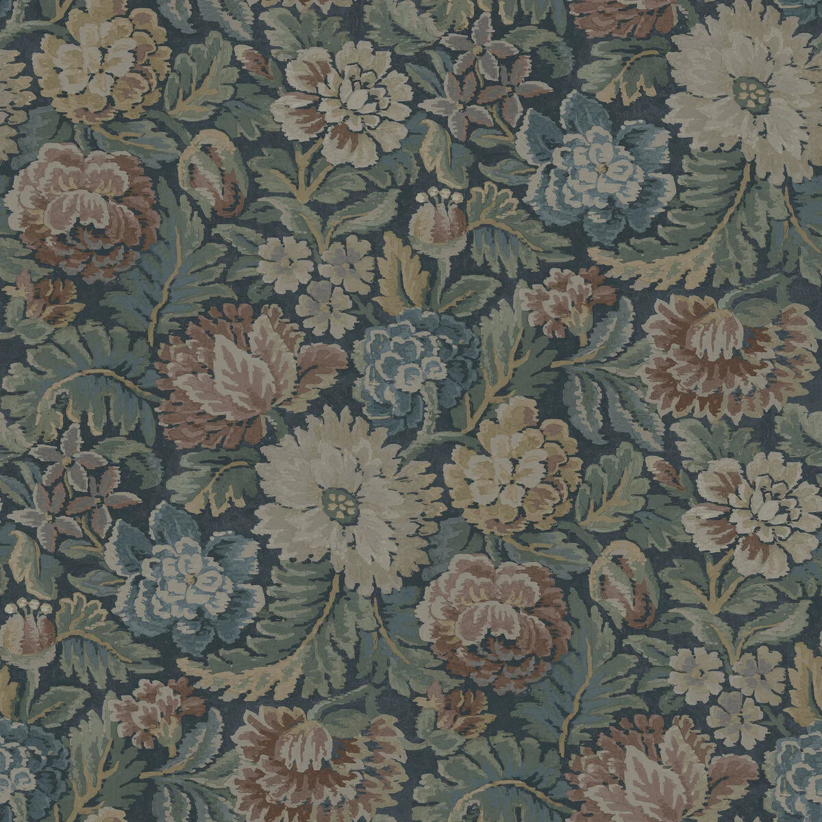 NIGHTINGALE GARDEN floral pattern wallpaper in muted blue