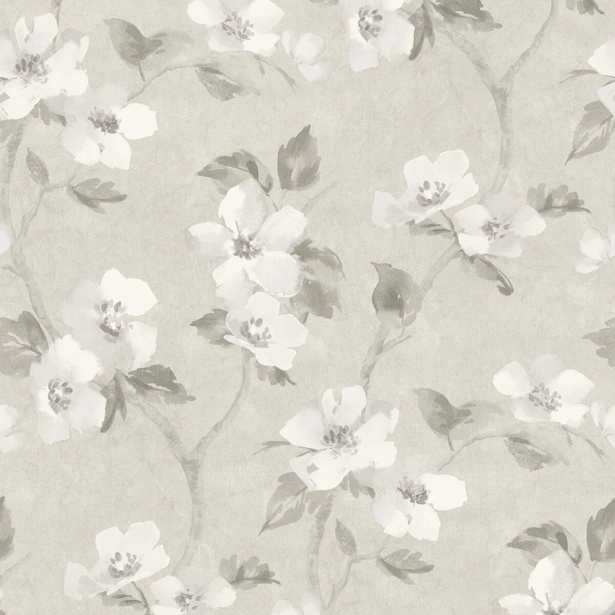 HELEN'S FLOWER Gray-Beige Floral Pattern Wallpaper with White