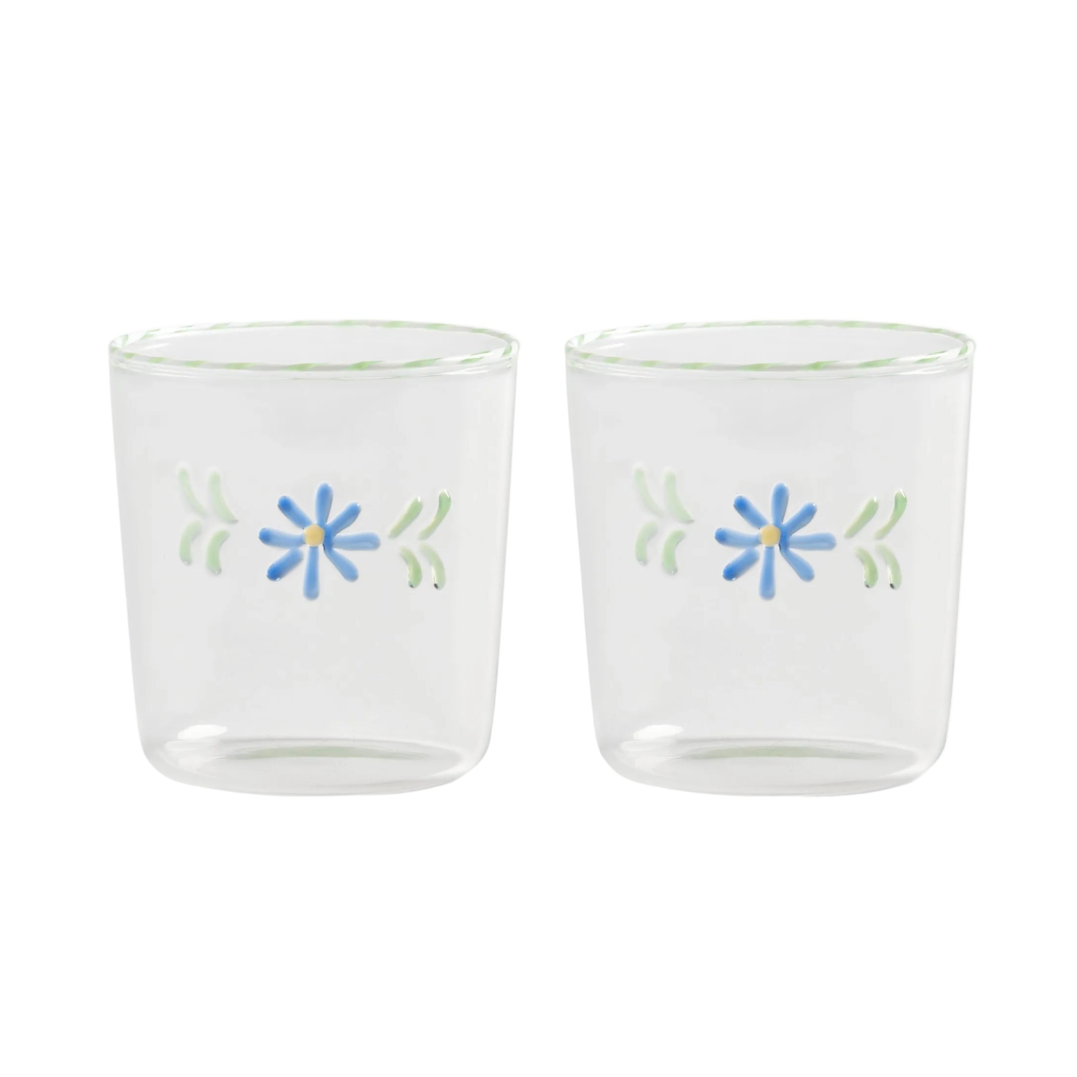 FLORA Glasses Set with Blue Flower Motif