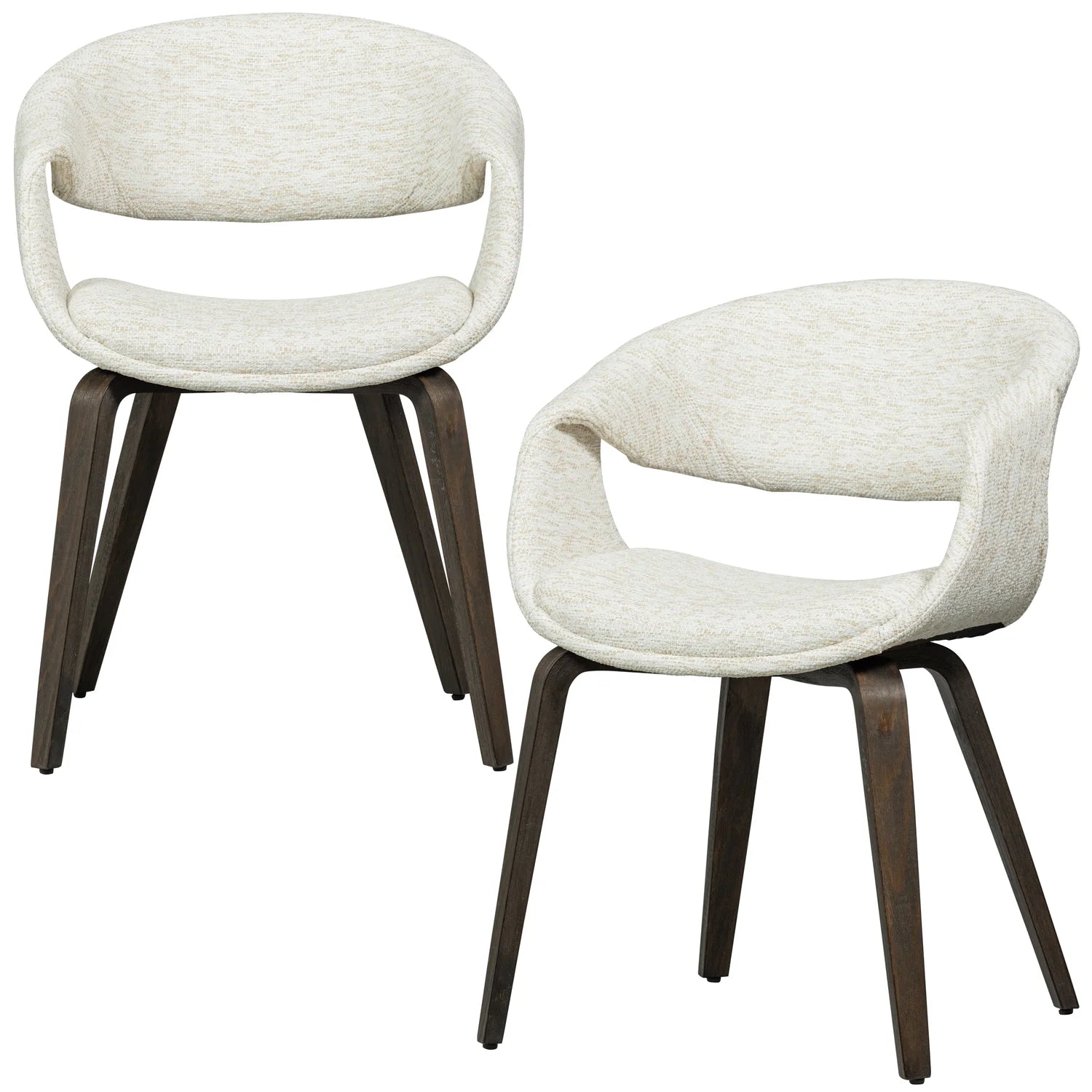 YOSSI Cream Armchair with Dark Brown Wooden Base